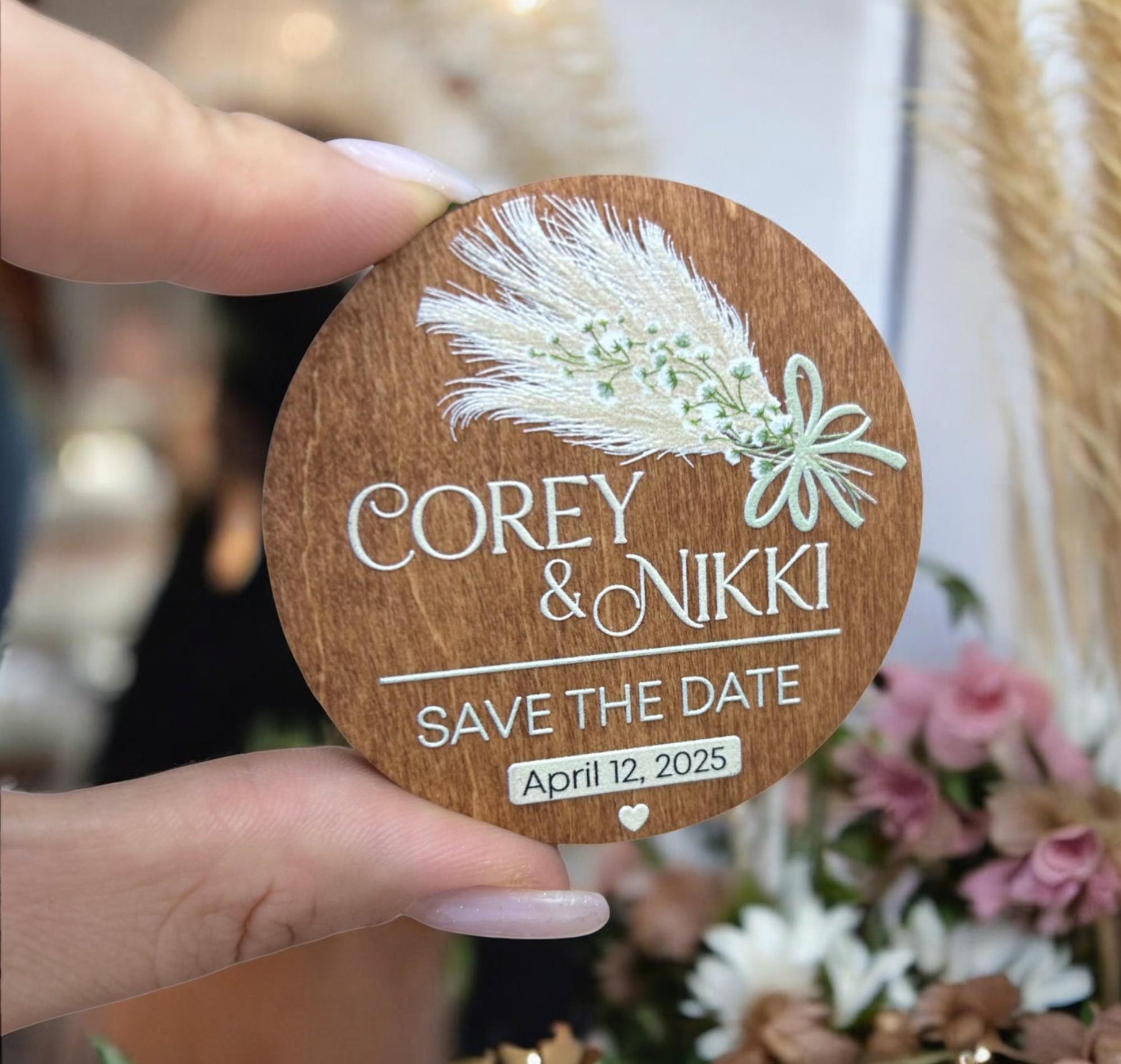Wedding favor wood magnet, rustic boutonnieres, wedding guest pins, boho boutonniere, personalized magnet, wedding guest tag, wooden magnets