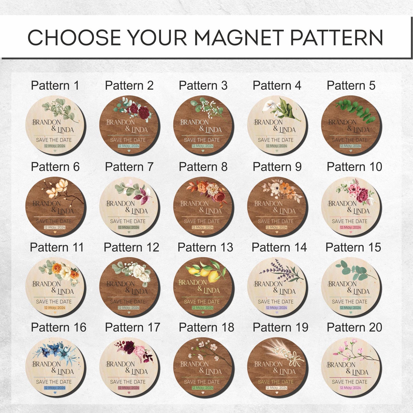 Wedding favor wood magnet, rustic boutonnieres, wedding guest pins, boho boutonniere, personalized magnet, wedding guest tag, wooden magnets
