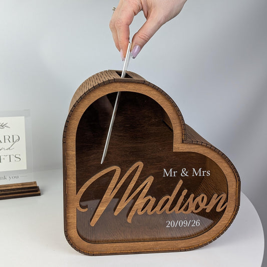Heart Shaped Wedding Card Box: Custom Flower Wood Money Case, Wedding Envelope Box