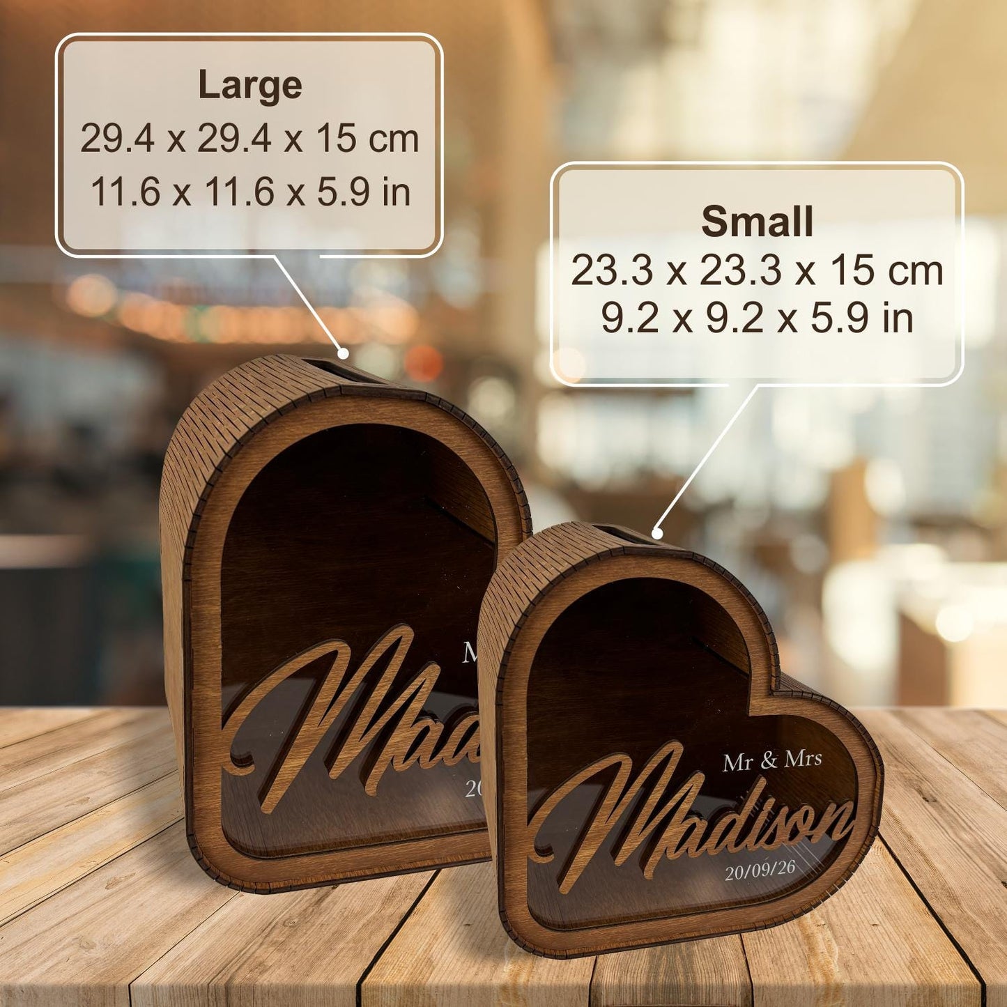 Heart Shaped Wedding Card Box: Custom Flower Wood Money Case, Wedding Envelope Box