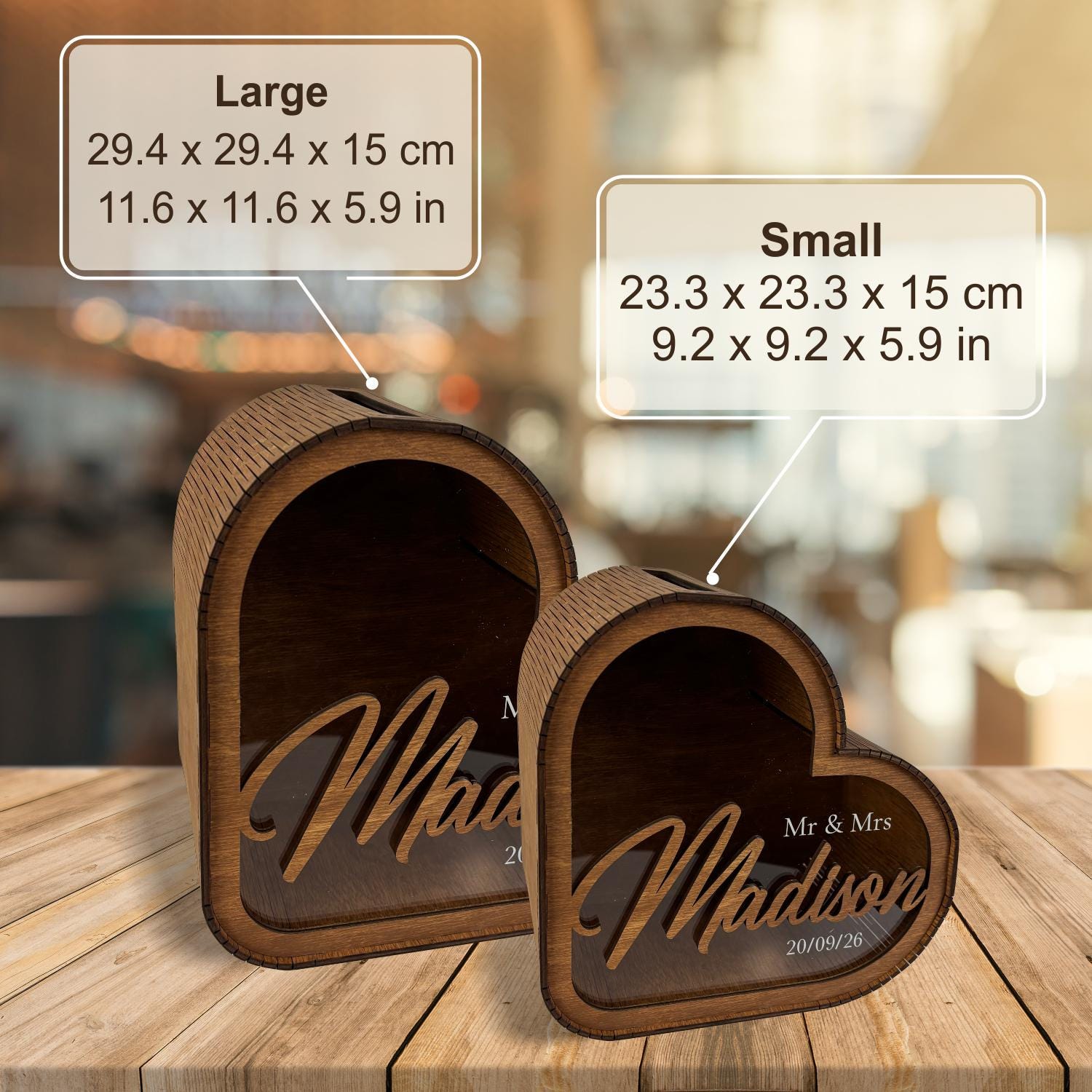 Heart Shaped Wedding Card Box: Custom Flower Wood Money Case, Wedding Envelope Box