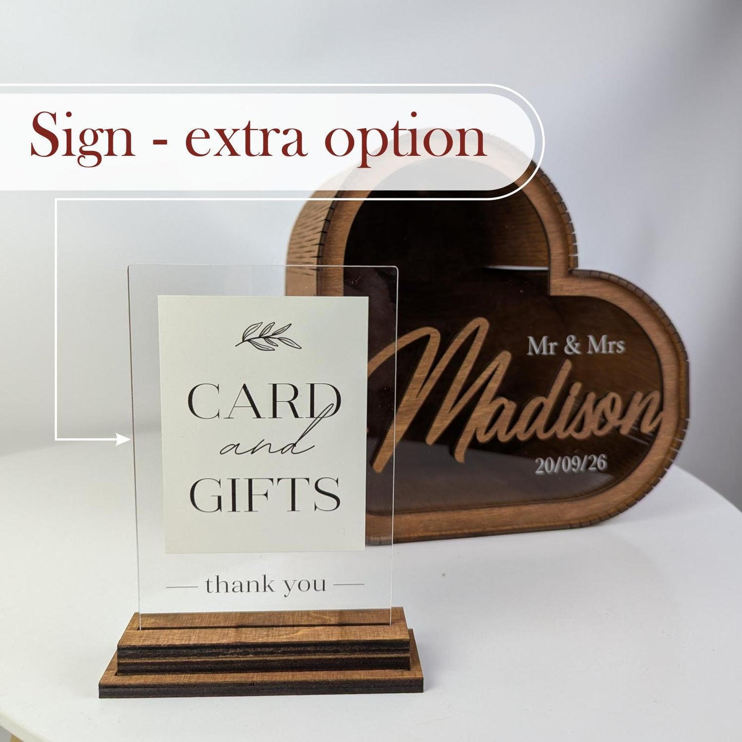 Heart Shaped Wedding Card Box: Custom Flower Wood Money Case, Wedding Envelope Box