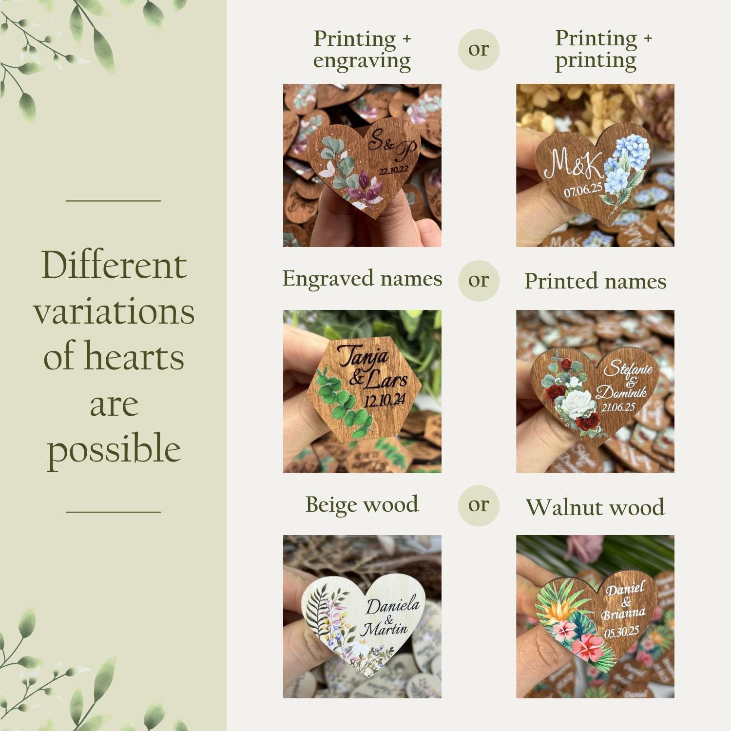 Personalized Heart Wedding Boutonniere, Custom Wooden Name Pins for Guests