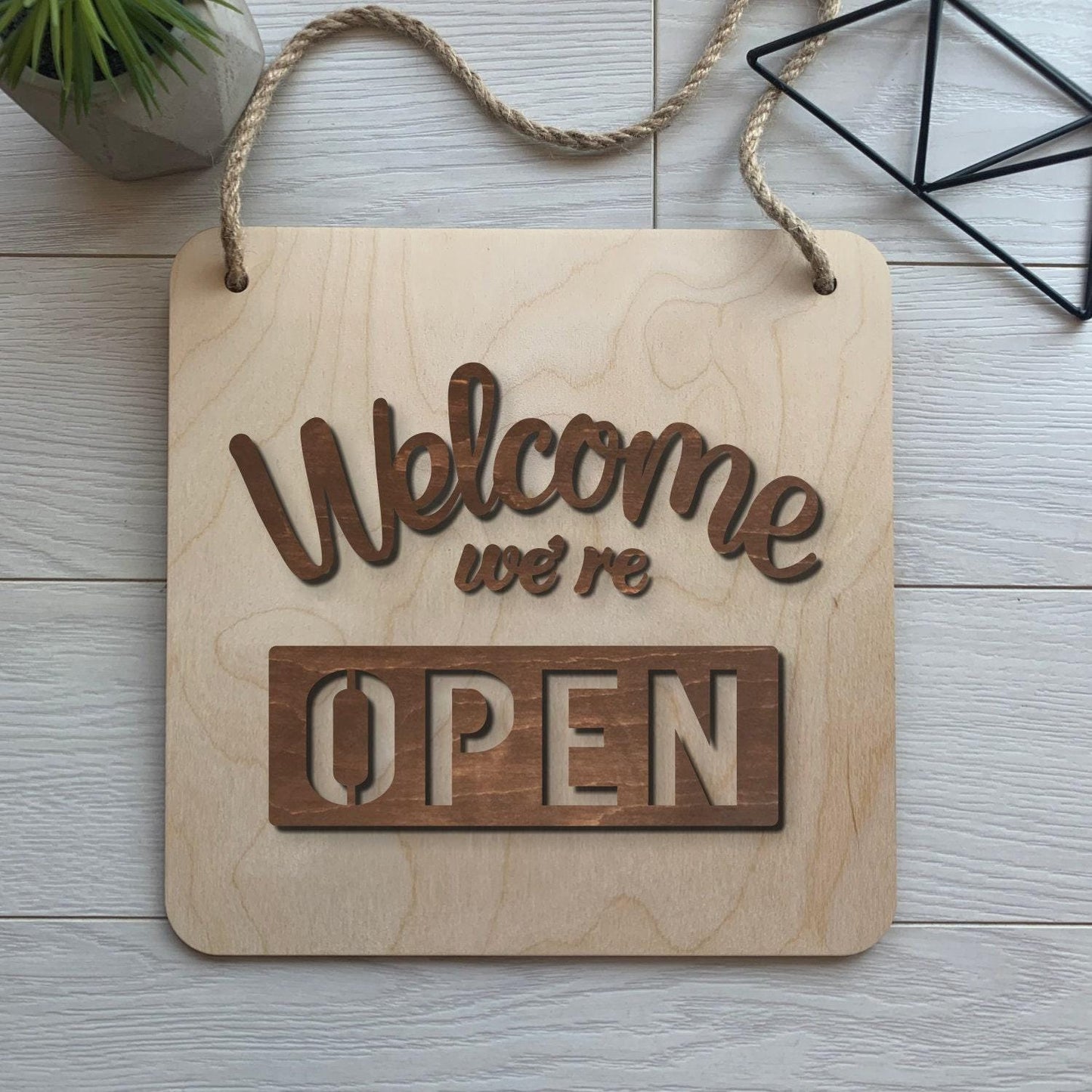 Double Sided Door Signs, Wooden Open Closed Sign & Boutique Business Logo Sign
