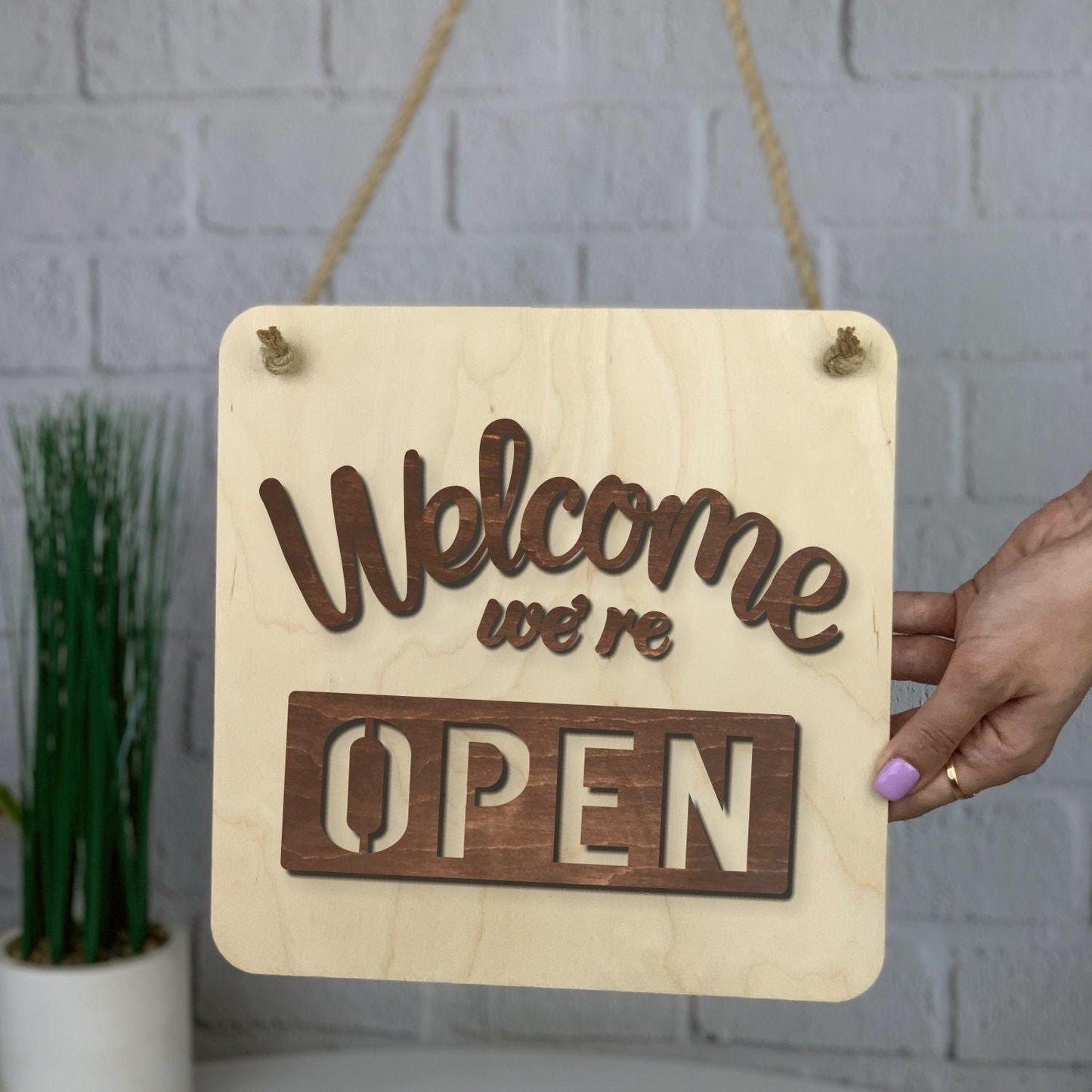 Double Sided Door Signs, Wooden Open Closed Sign & Boutique Business Logo Sign