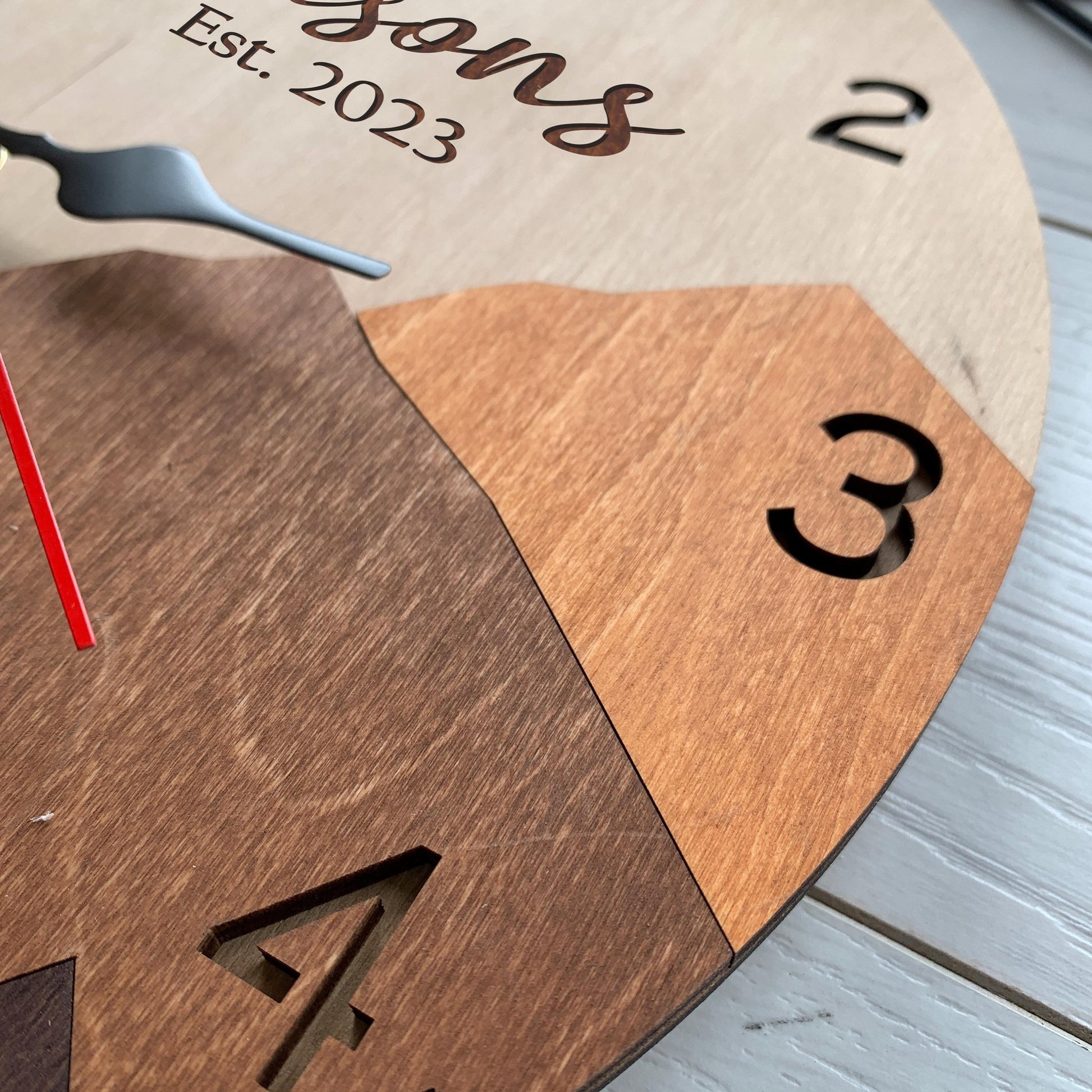 Personalized family name clock, anniversary clock, home gift for couple, mountain wall clock, wall clock decor, 5th anniversary gift