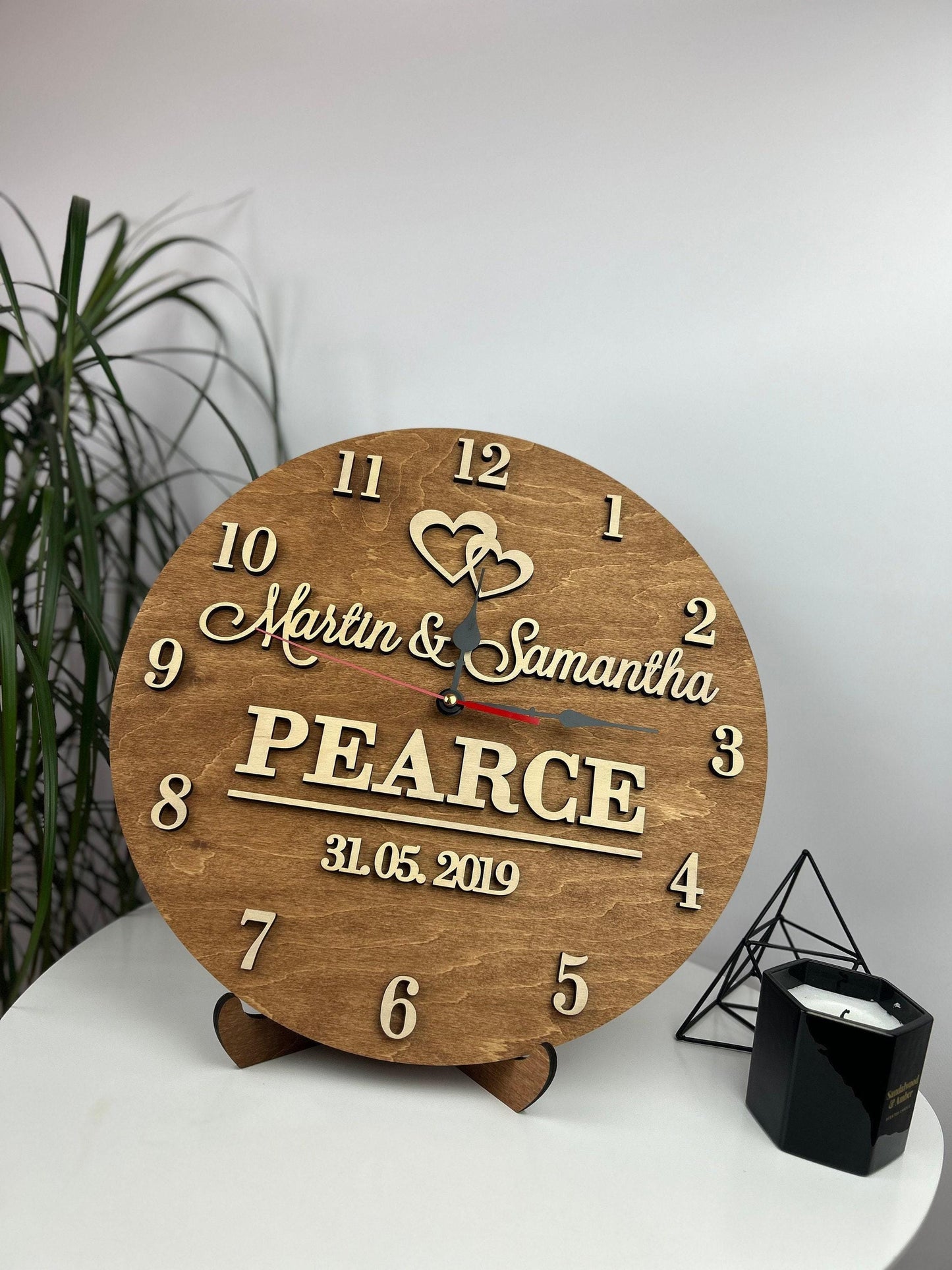 Family name clock, 5th anniversary gift, gift for couple, engraved name clock