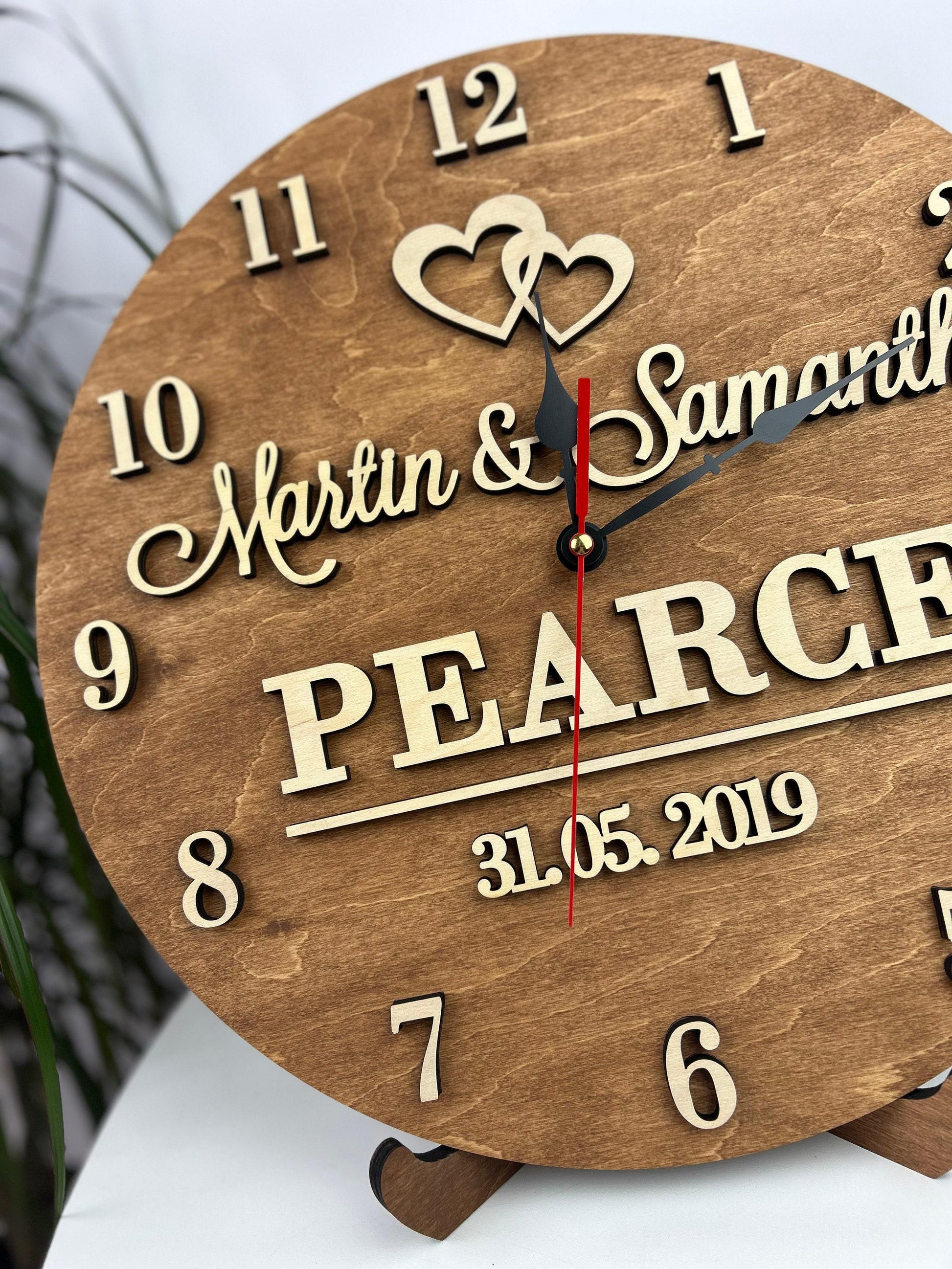 Family name clock, 5th anniversary gift, gift for couple, engraved name clock