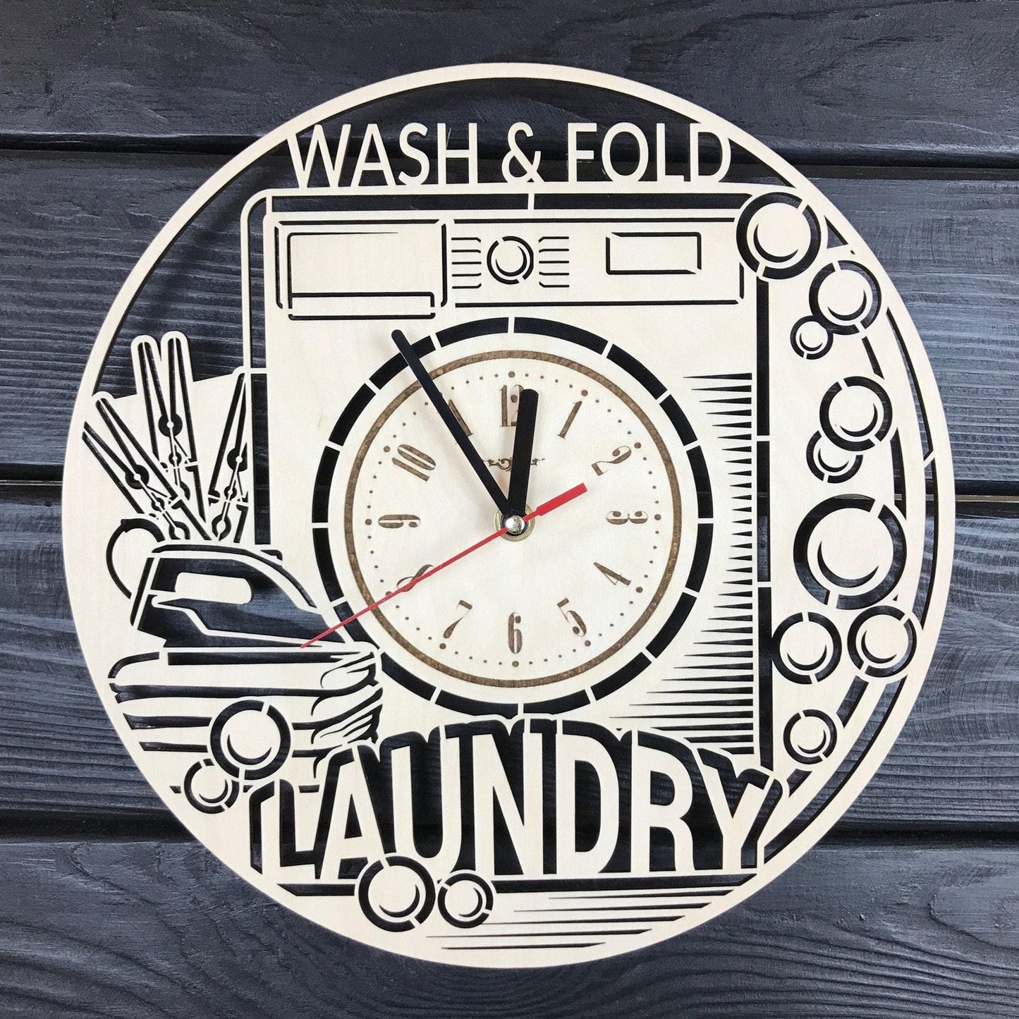 Laundry Room Wall Clock Hanging Laundry Wall Art Wood Decod for Laundry Room Personalized Sign for Wall Poster Laundry Room Gift Ideas