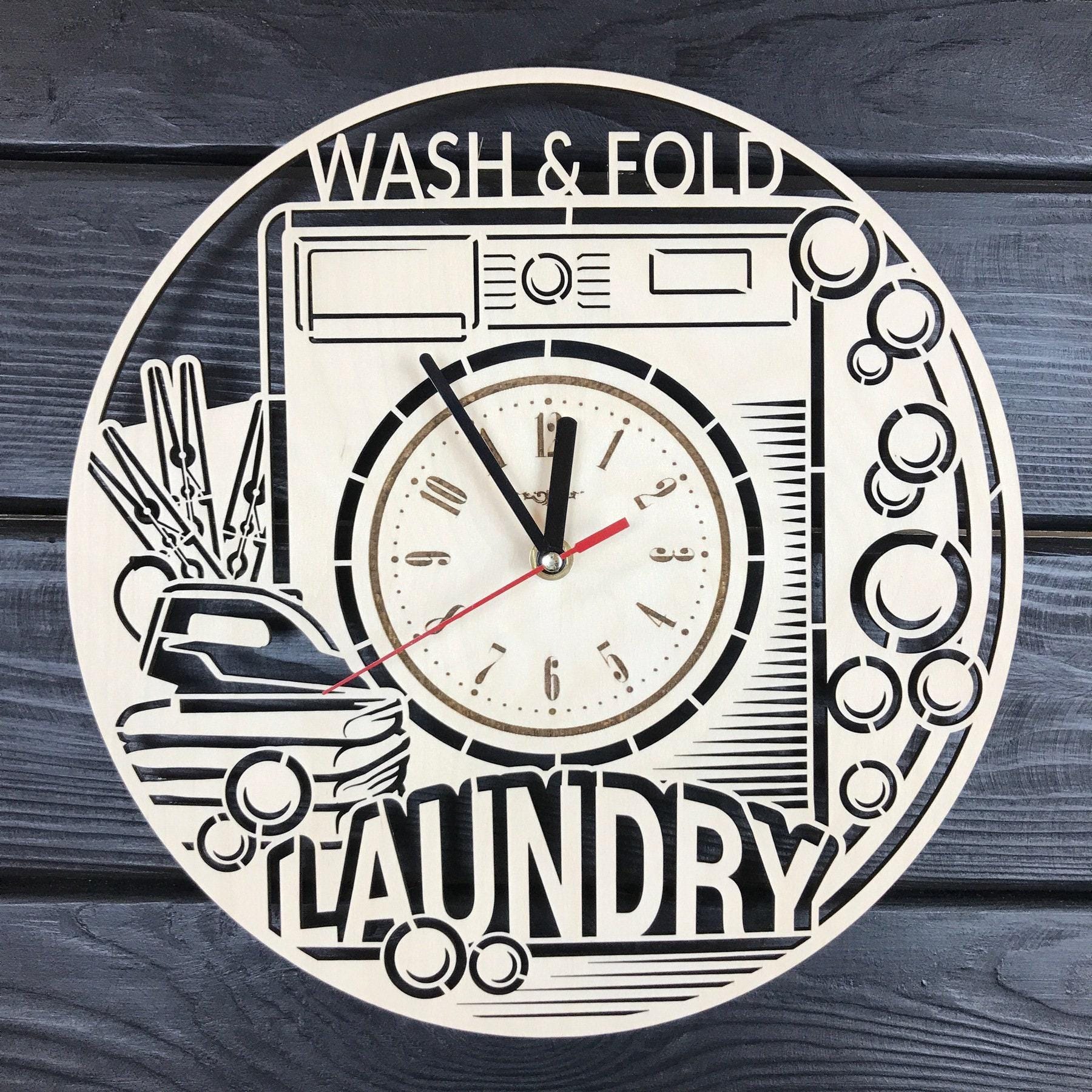 Laundry Room Wall Clock Hanging Laundry Wall Art Wood Decod for Laundry Room Personalized Sign for Wall Poster Laundry Room Gift Ideas