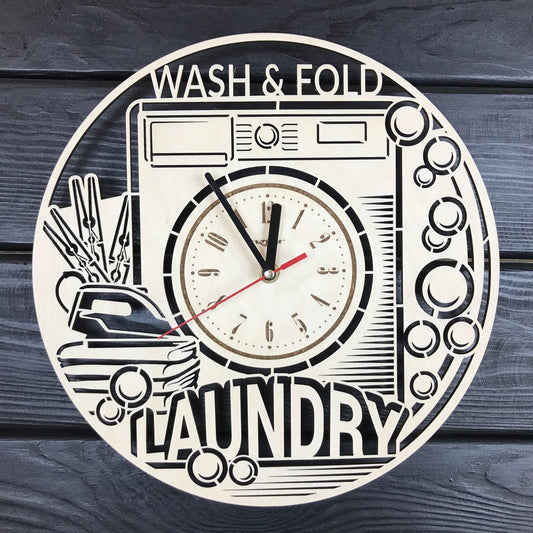 Laundry Room Wall Clock Hanging Laundry Wall Art Wood Decod for Laundry Room Personalized Sign for Wall Poster Laundry Room Gift Ideas