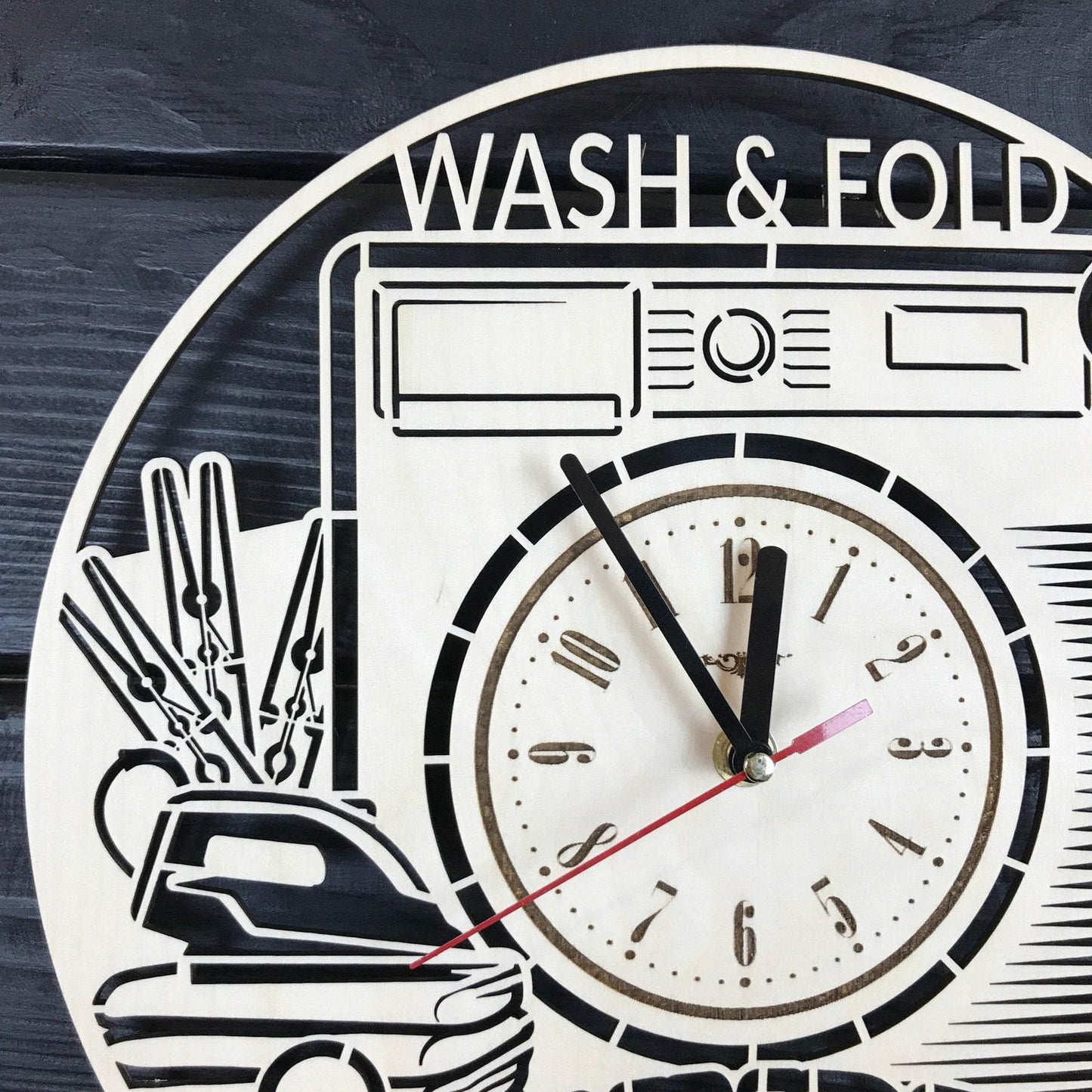 Laundry Room Wall Clock Hanging Laundry Wall Art Wood Decod for Laundry Room Personalized Sign for Wall Poster Laundry Room Gift Ideas