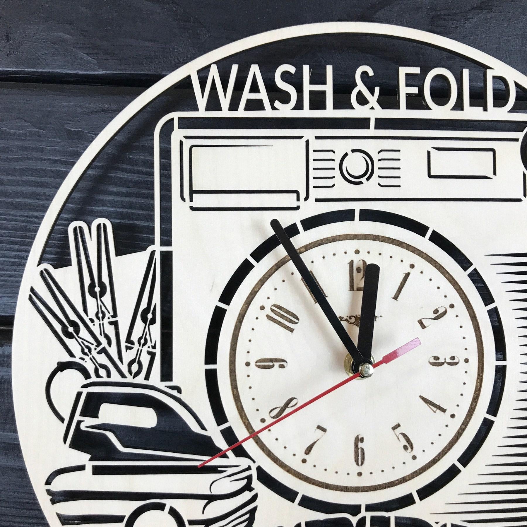 Laundry Room Wall Clock Hanging Laundry Wall Art Wood Decod for Laundry Room Personalized Sign for Wall Poster Laundry Room Gift Ideas