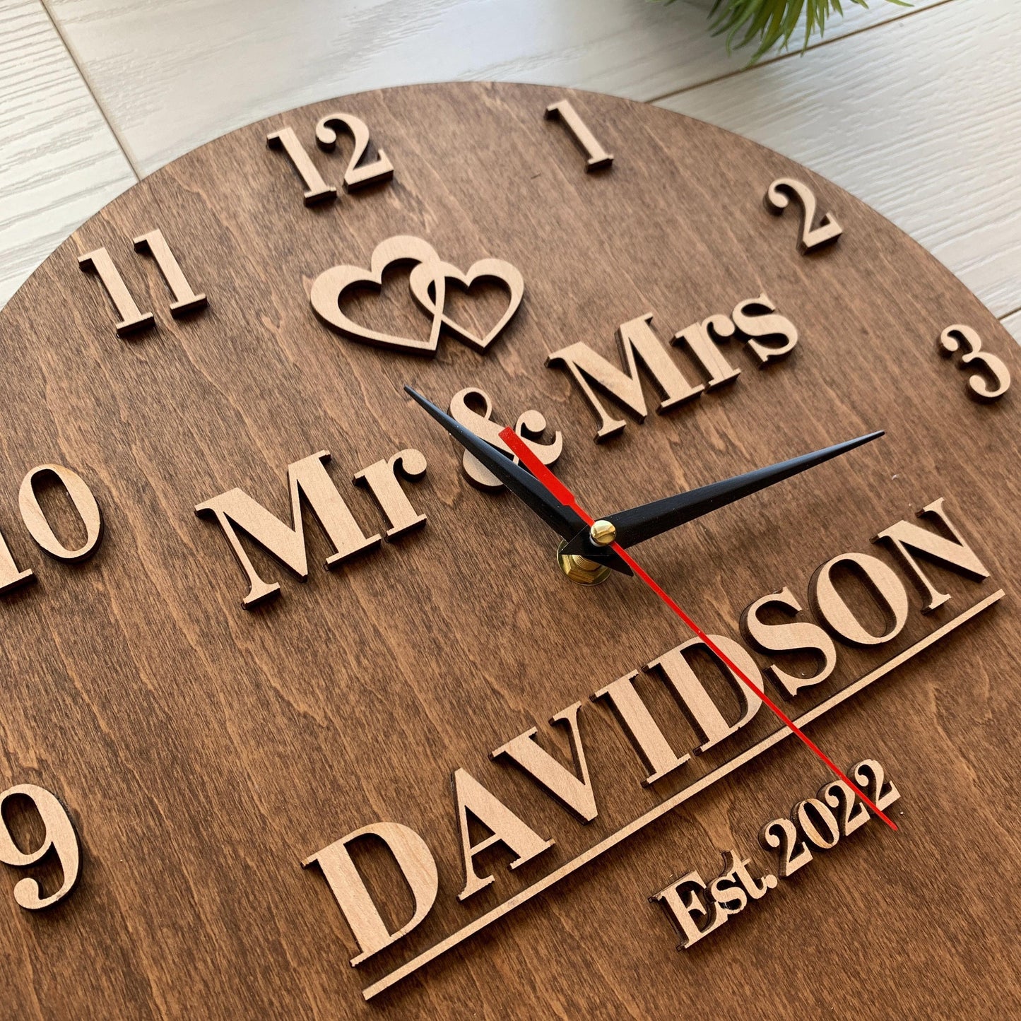 Personalized 5th Anniversary Clock, Wood Housewarming Gift, Family Name Sign, Gift for Him Her