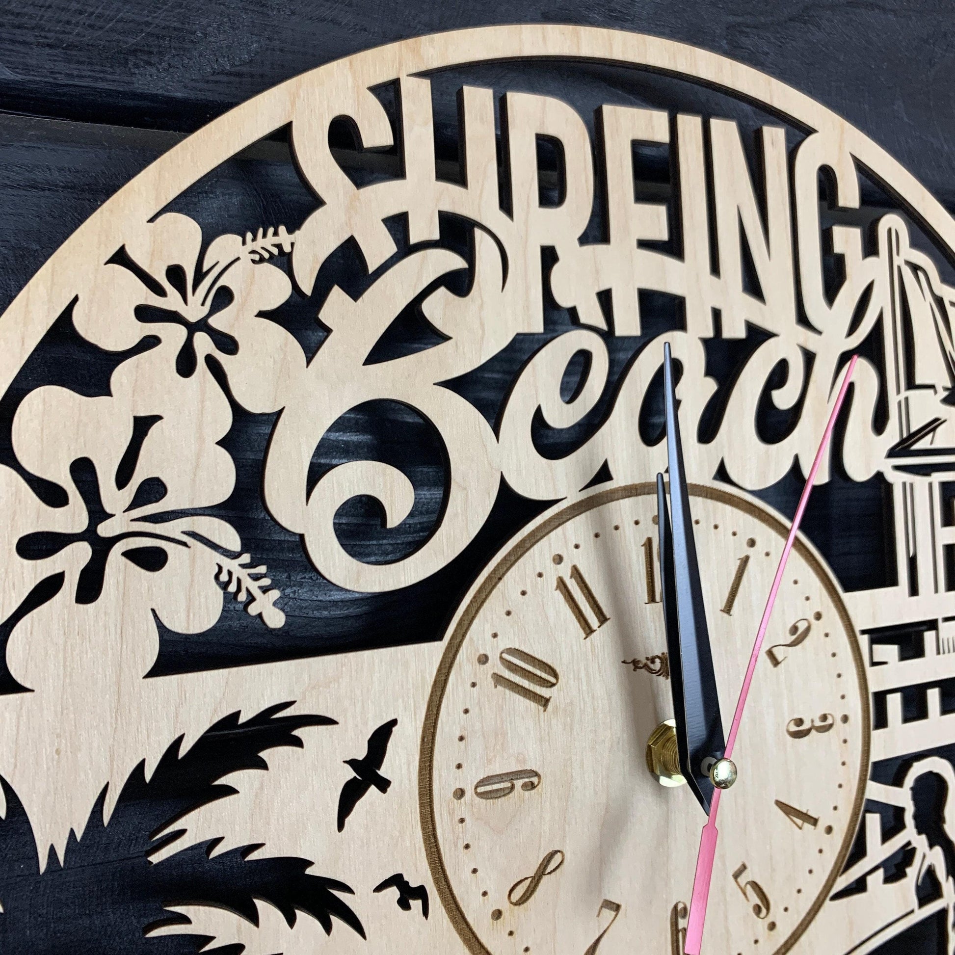 Surfing Beach Wall Clock Wood Gift Surfing Lovers Best Gift 5th Anniversary Personalize Surfing Poster Wood Hanging Custom Surfing Cutout