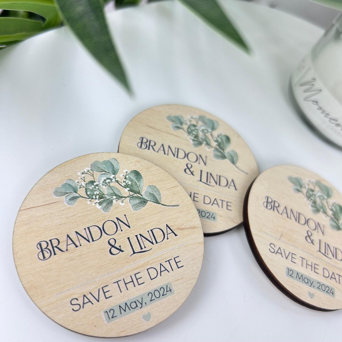 Personalized wooden save the date, wedding favor magnet, unique bridal shower favors
