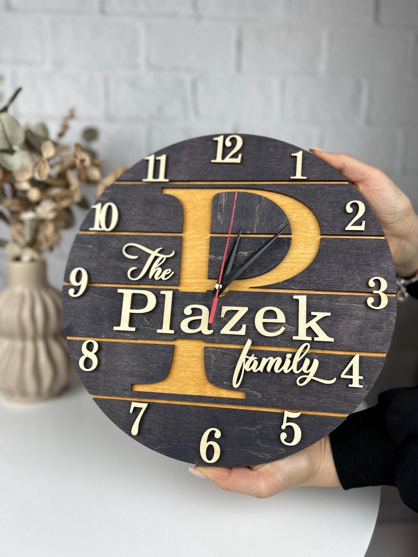 Last Name Sign Clock, Modern Farmhouse Wall Decor & Wedding Gift for Couple