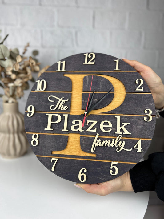 Last Name Sign Clock, Modern Farmhouse Wall Decor & Wedding Gift for Couple