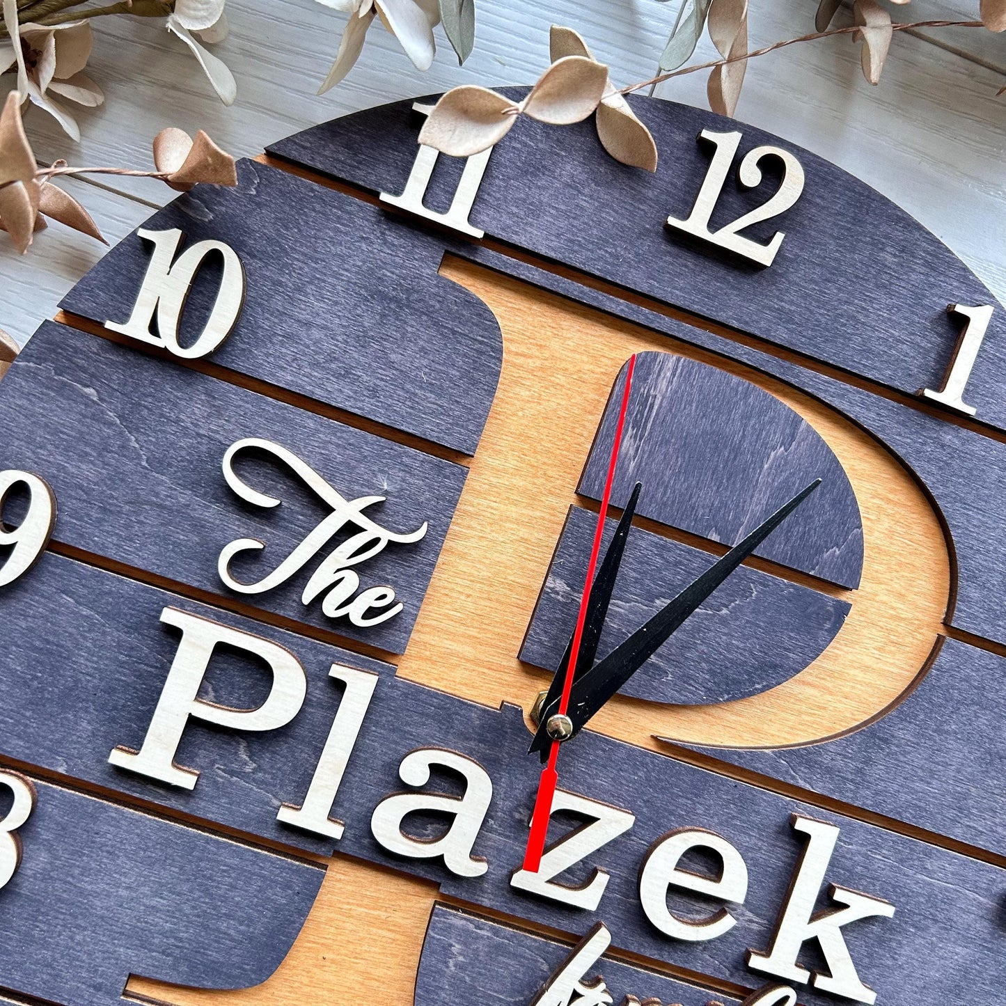Last Name Sign Clock, Modern Farmhouse Wall Decor & Wedding Gift for Couple