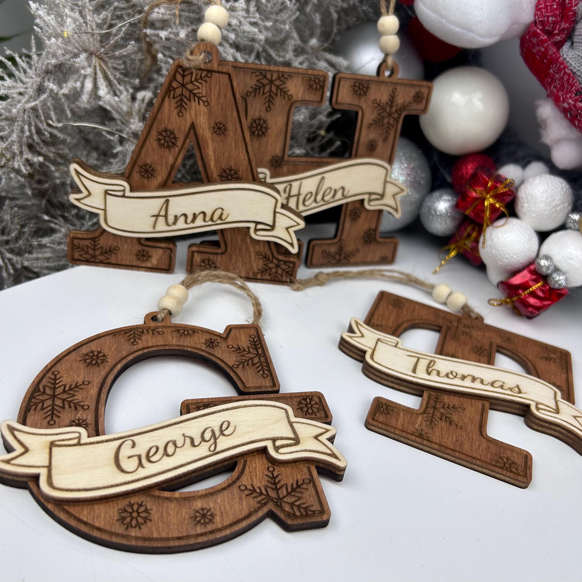 Family wooden monogram ornament, Christmas tree decor, 2025 ornament Christmas decor, personalized family gift, custom ornament