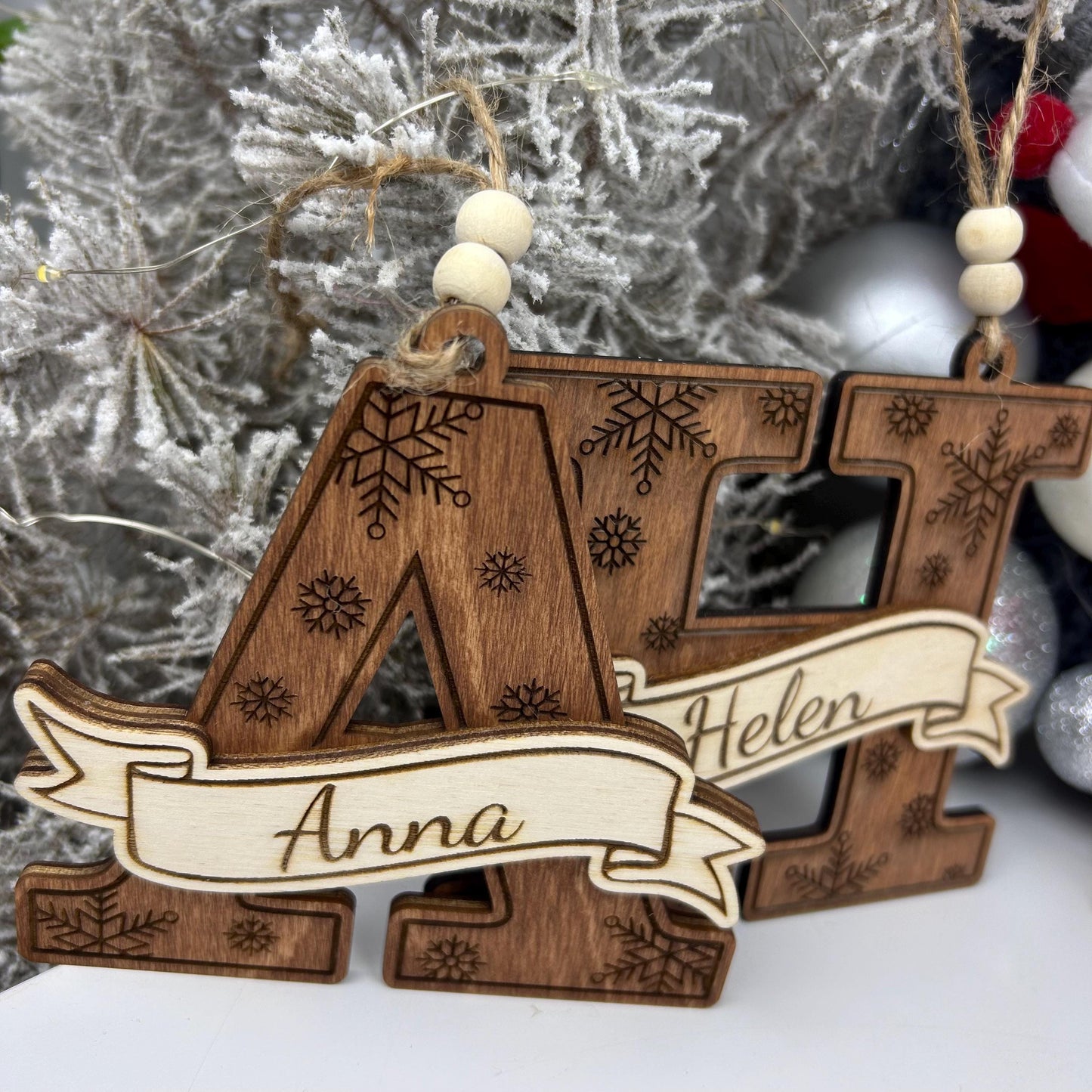 Family wooden monogram ornament, Christmas tree decor, 2025 ornament Christmas decor, personalized family gift, custom ornament