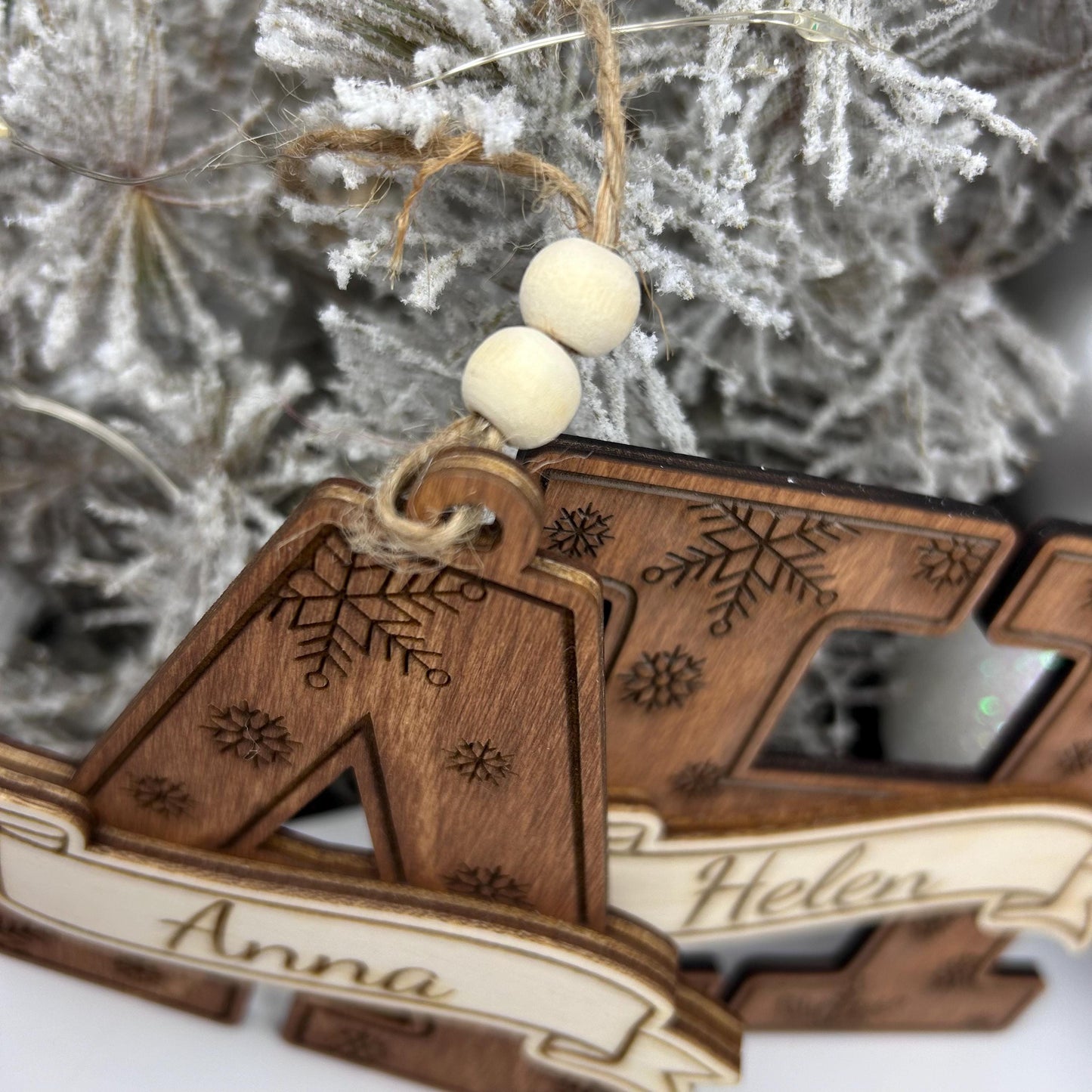 Family wooden monogram ornament, Christmas tree decor, 2025 ornament Christmas decor, personalized family gift, custom ornament
