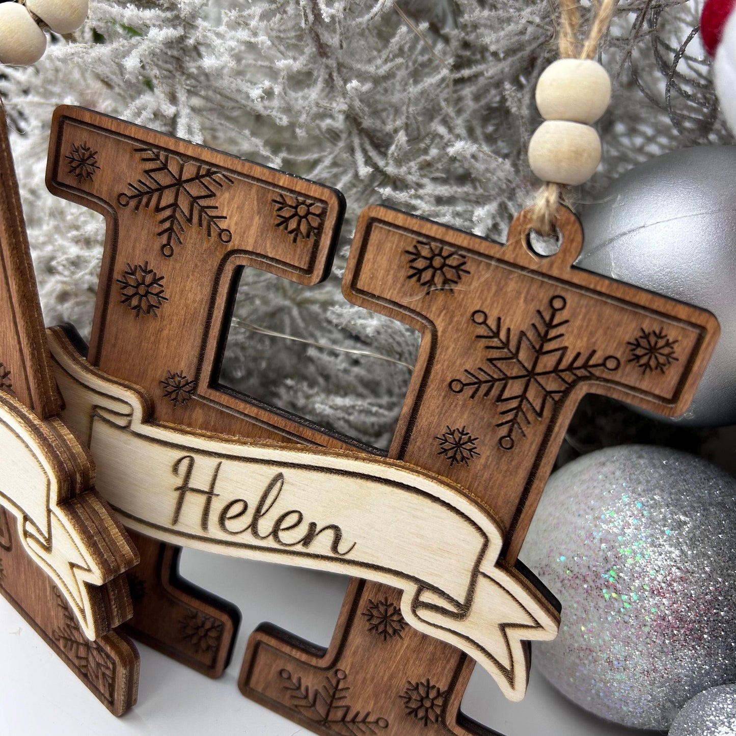 Family wooden monogram ornament, Christmas tree decor, 2025 ornament Christmas decor, personalized family gift, custom ornament