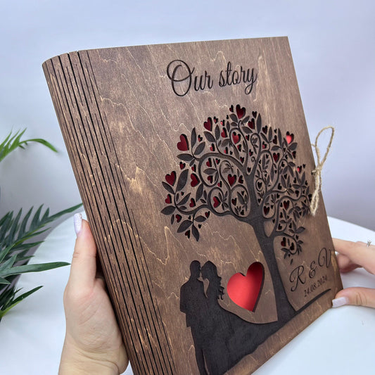 Love story wooden album, wedding photo album, gift for couple, engagement journal