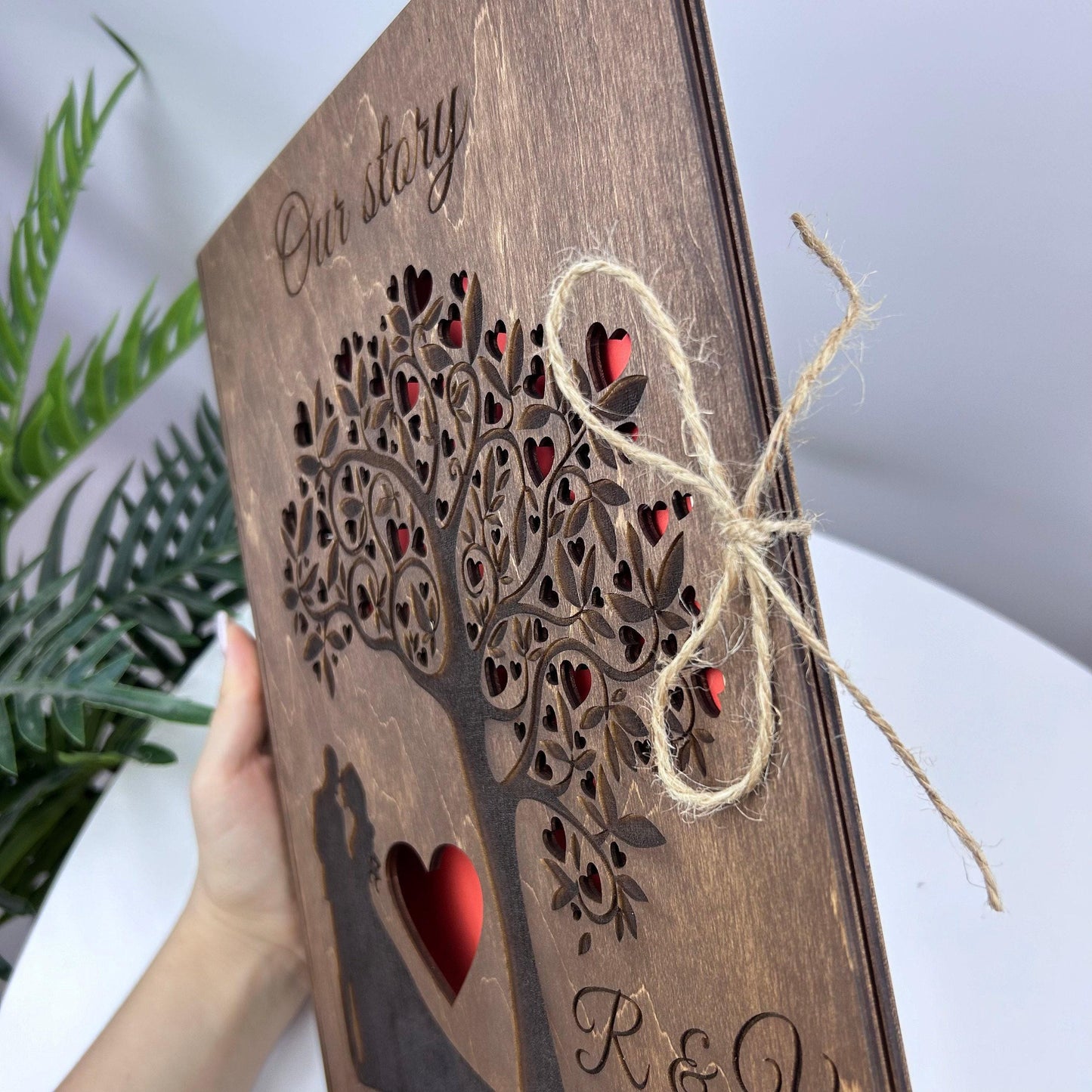 Love story wooden album, wedding photo album, gift for couple, engagement journal