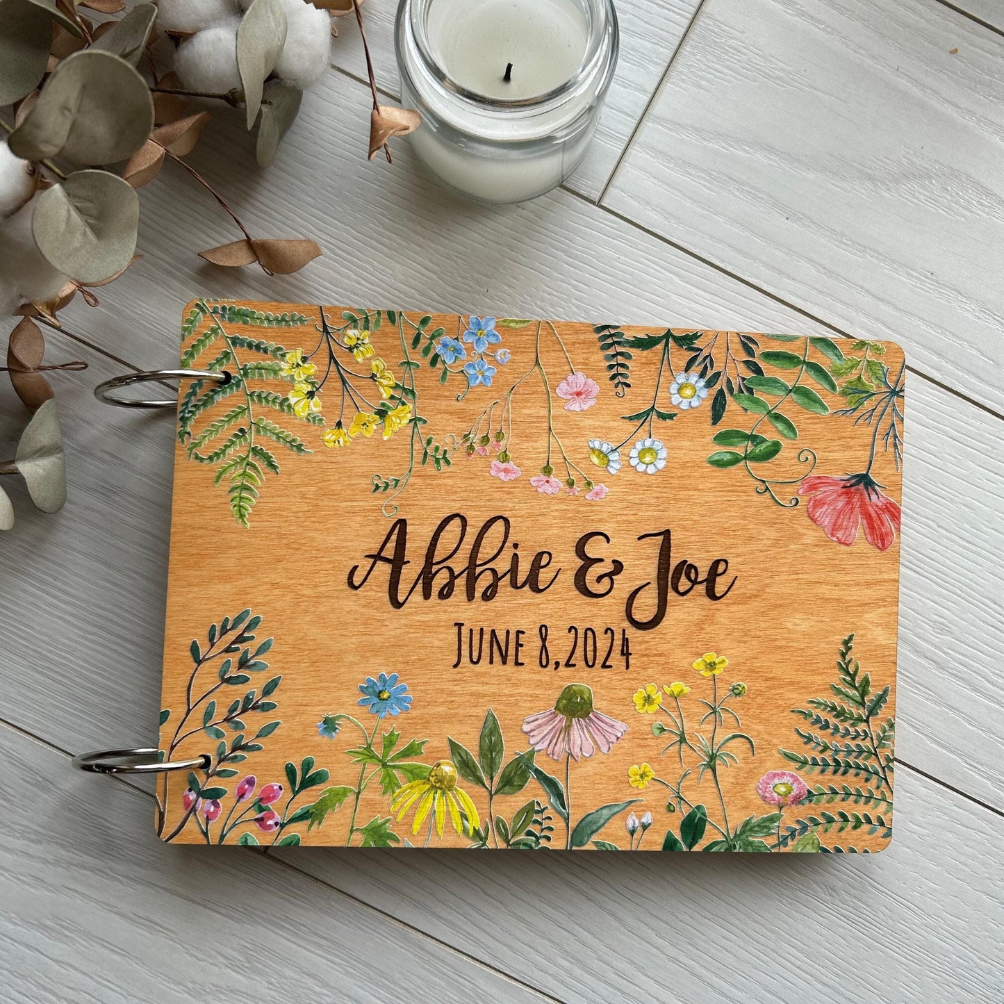 Personalized wedding guest book, floral wedding guest album, wildflower wedding book, save the date, nature wedding, rustic wedding planner