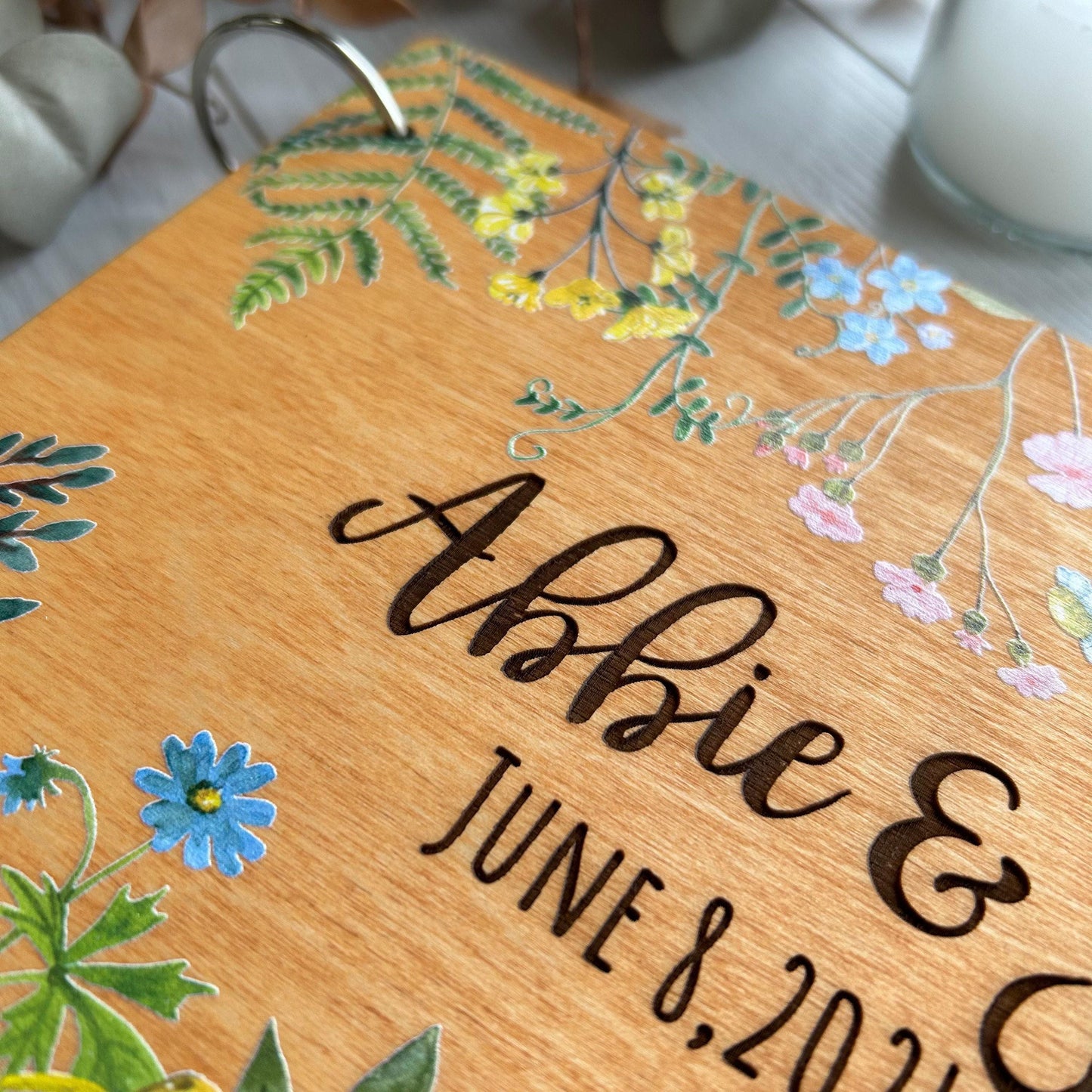Personalized wedding guest book, floral wedding guest album, wildflower wedding book, save the date, nature wedding, rustic wedding planner