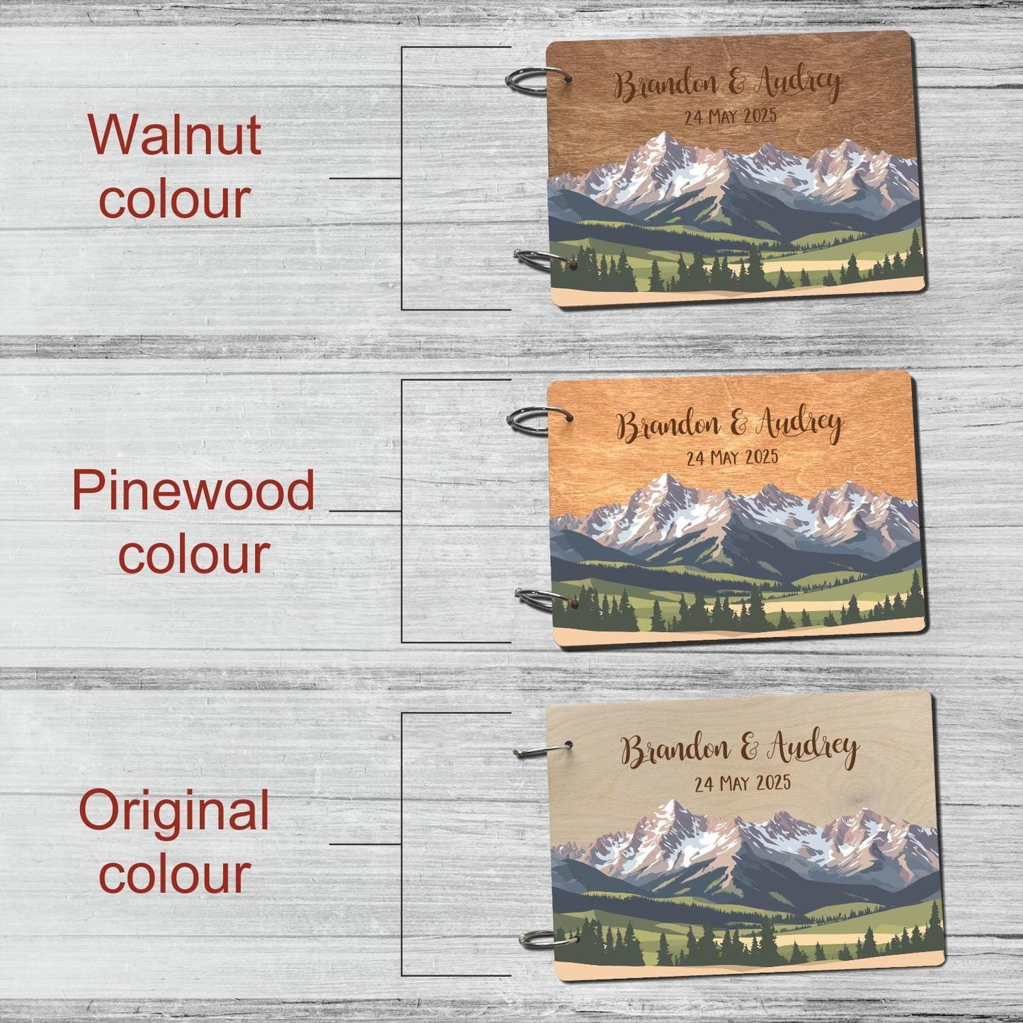Mountain photo guestbook, photobooth guestbook, mountain photo album, guestbook mountain, boho wooden guest book, photo album wedding