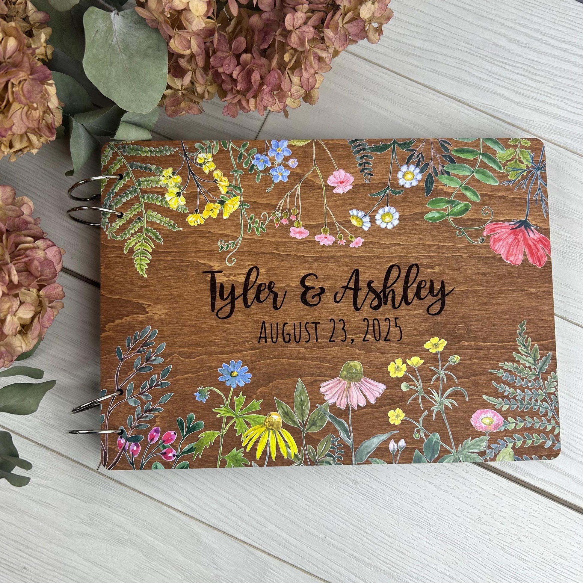 Personalised wildflowers guestbook wedding, wooden memory book, rustic wedding, wedding planer, wedding gift guest, handmade photo album