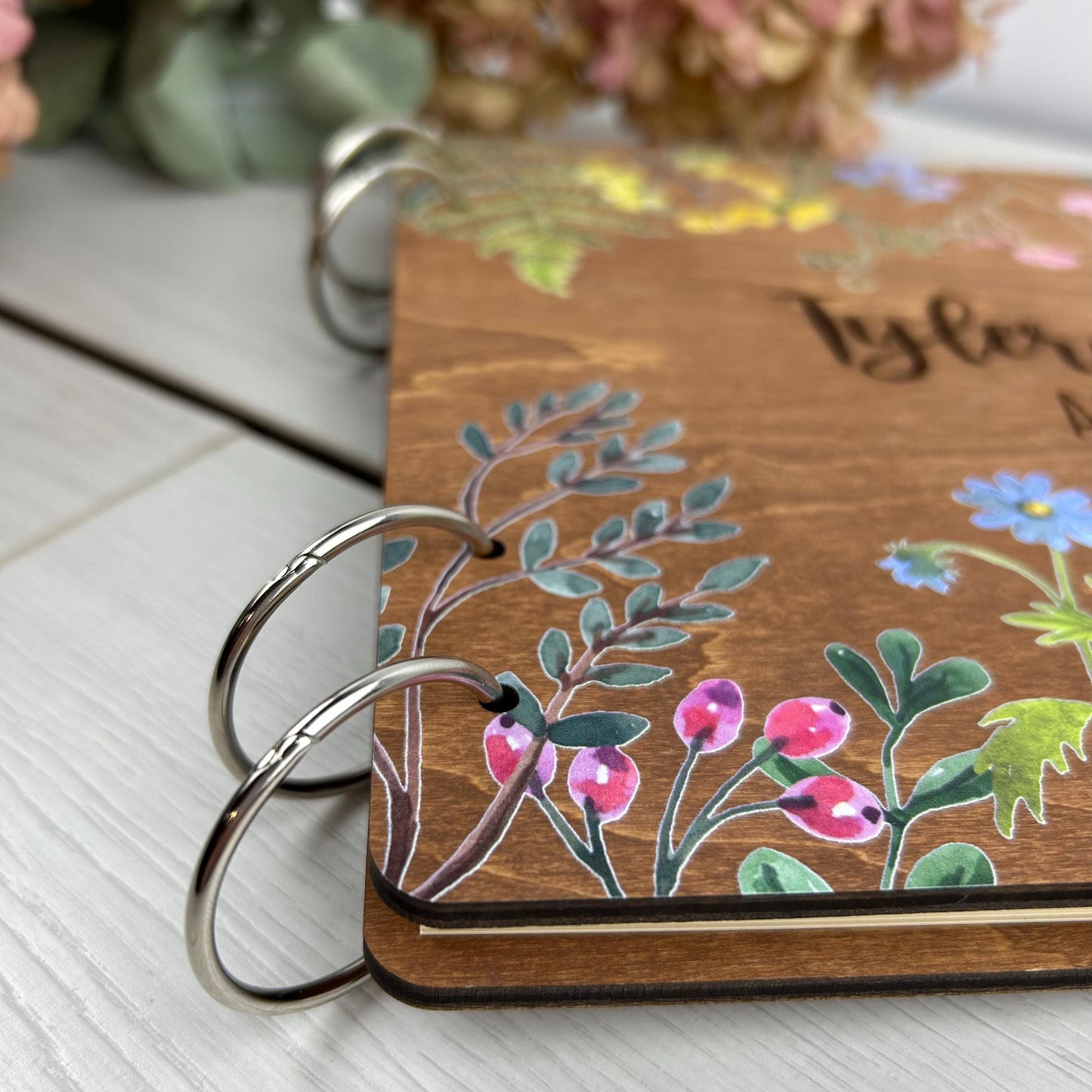 Personalised wildflowers guestbook wedding, wooden memory book, rustic wedding, wedding planer, wedding gift guest, handmade photo album