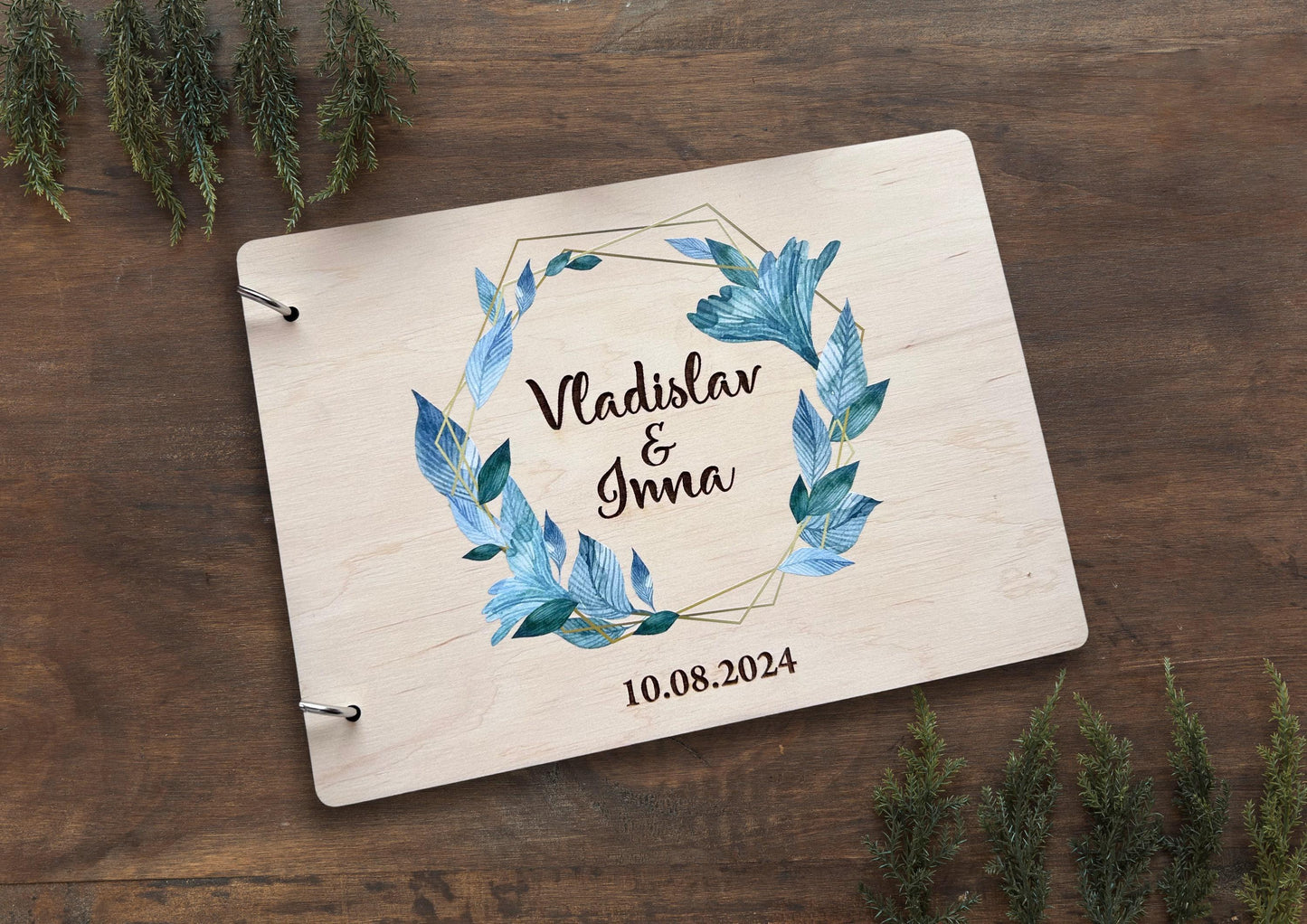 Flowers wedding photo album, wedding guest book, photo booth guest book, wedding flower album, bridal boho guest book, wood photo guestbook