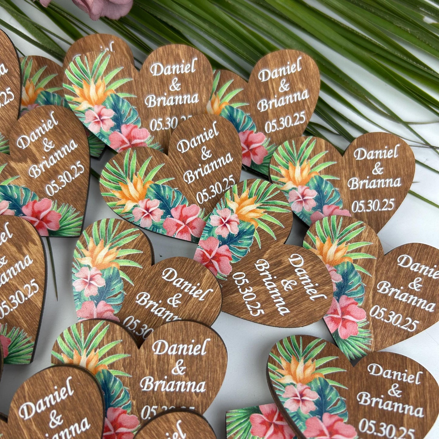 Wedding heart shaped pins, Rustic guests boutonnieres, Tropical wedding, Wedding guest gift