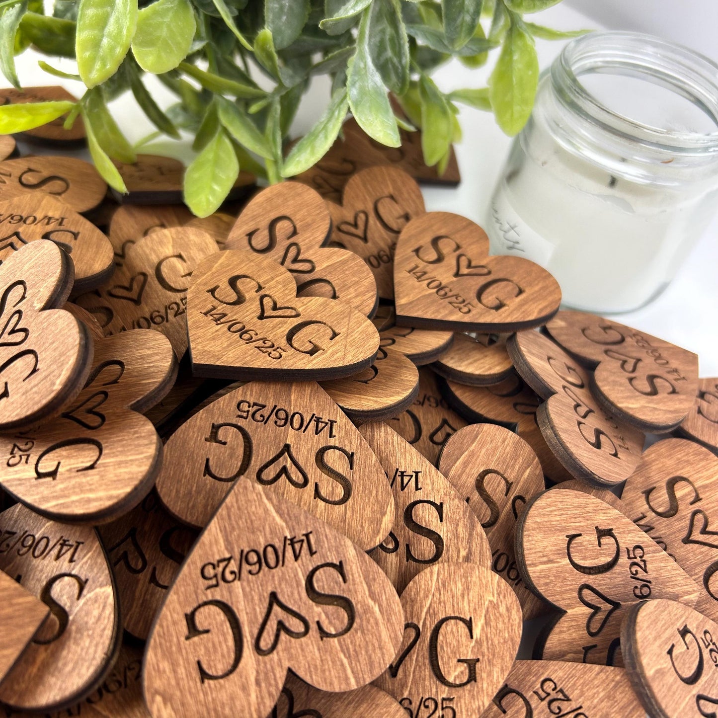 Rustic heart shaped tags, wedding boutonniere, engraved wood hearts, engraved rustic boutonniere, wood wedding pins, wooden name hearts