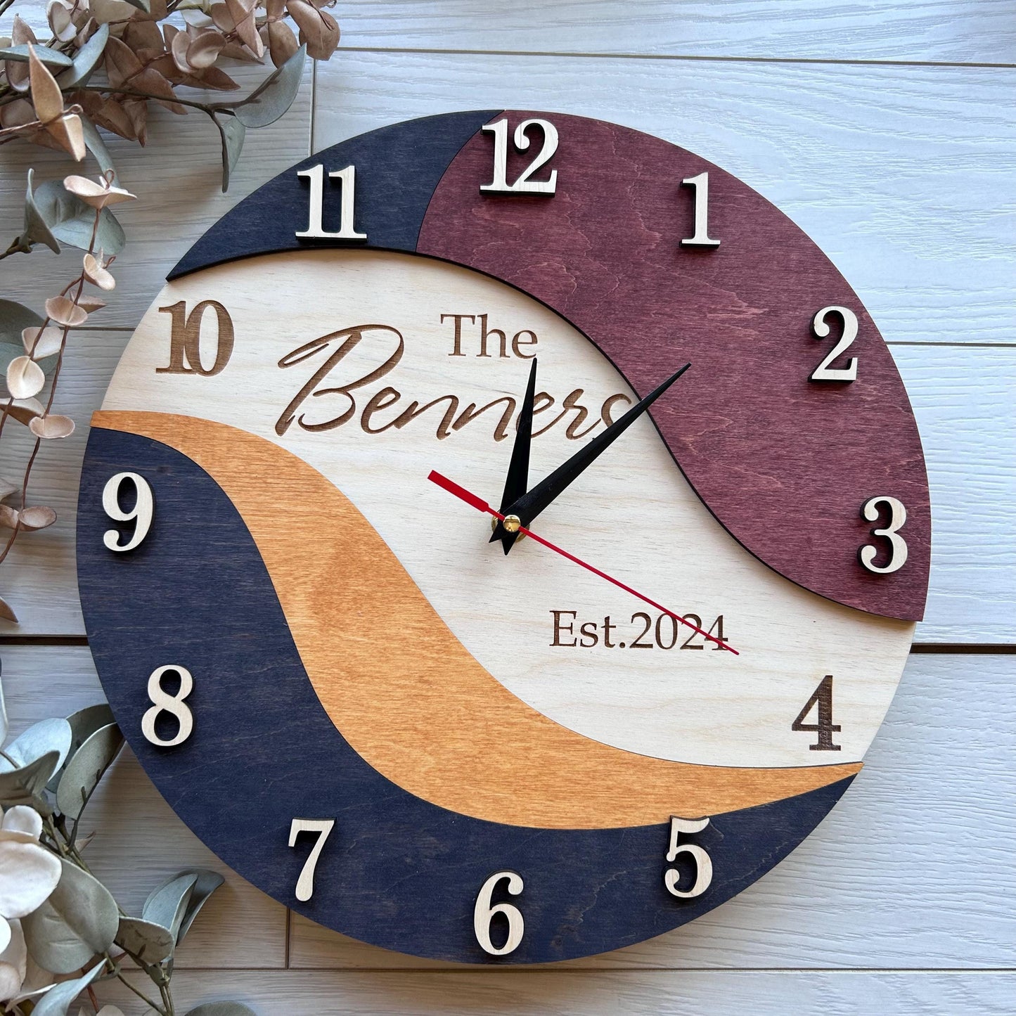 Custom wood wall clock, ideas clock decor, family name clock, unique home decor, personalized clock, custom name clock, wedding gift custom