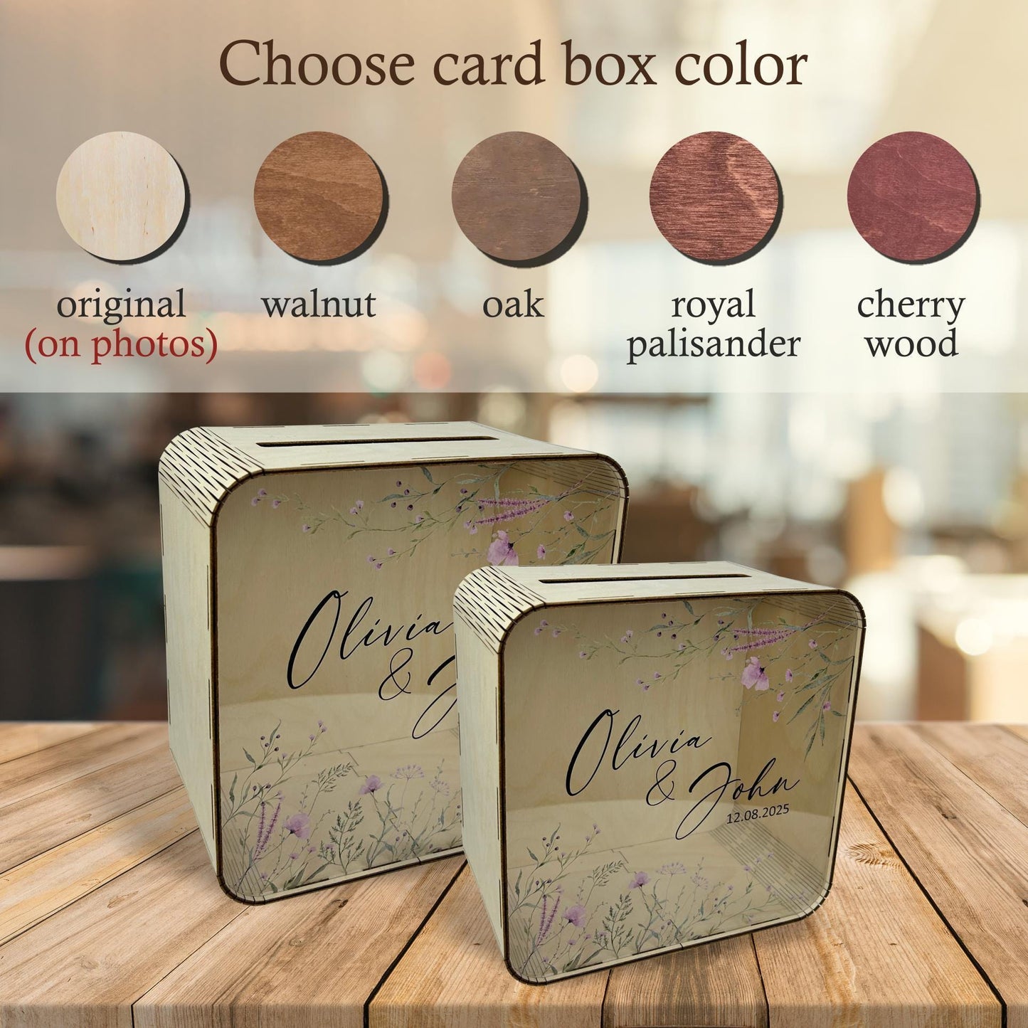 Boho square card holders, wildflower card box, wedding post box, square card box, post box for cards, wedding card box, floral box for cards