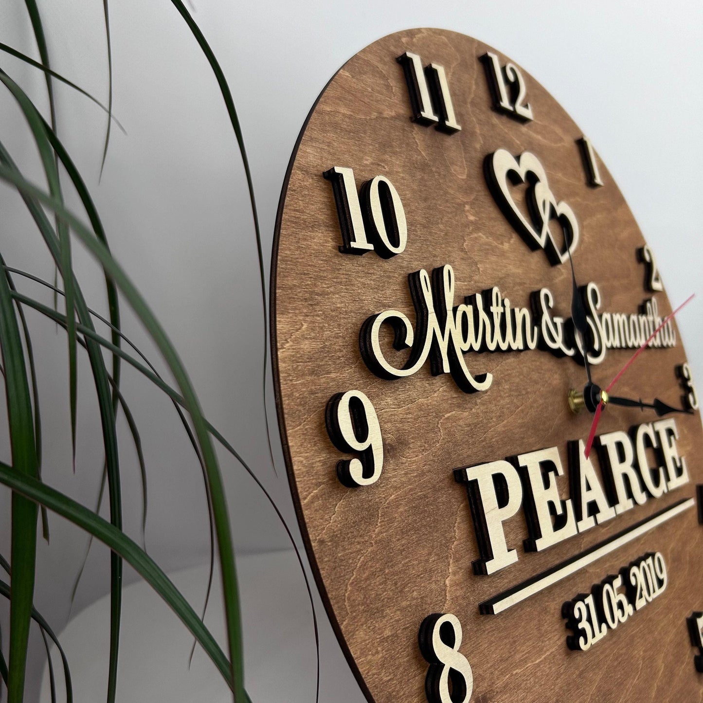 Boho wood engraved clock, personalized family name clock, ideas clock decor, handmade wood clock, custom name clock, housewarming ideas
