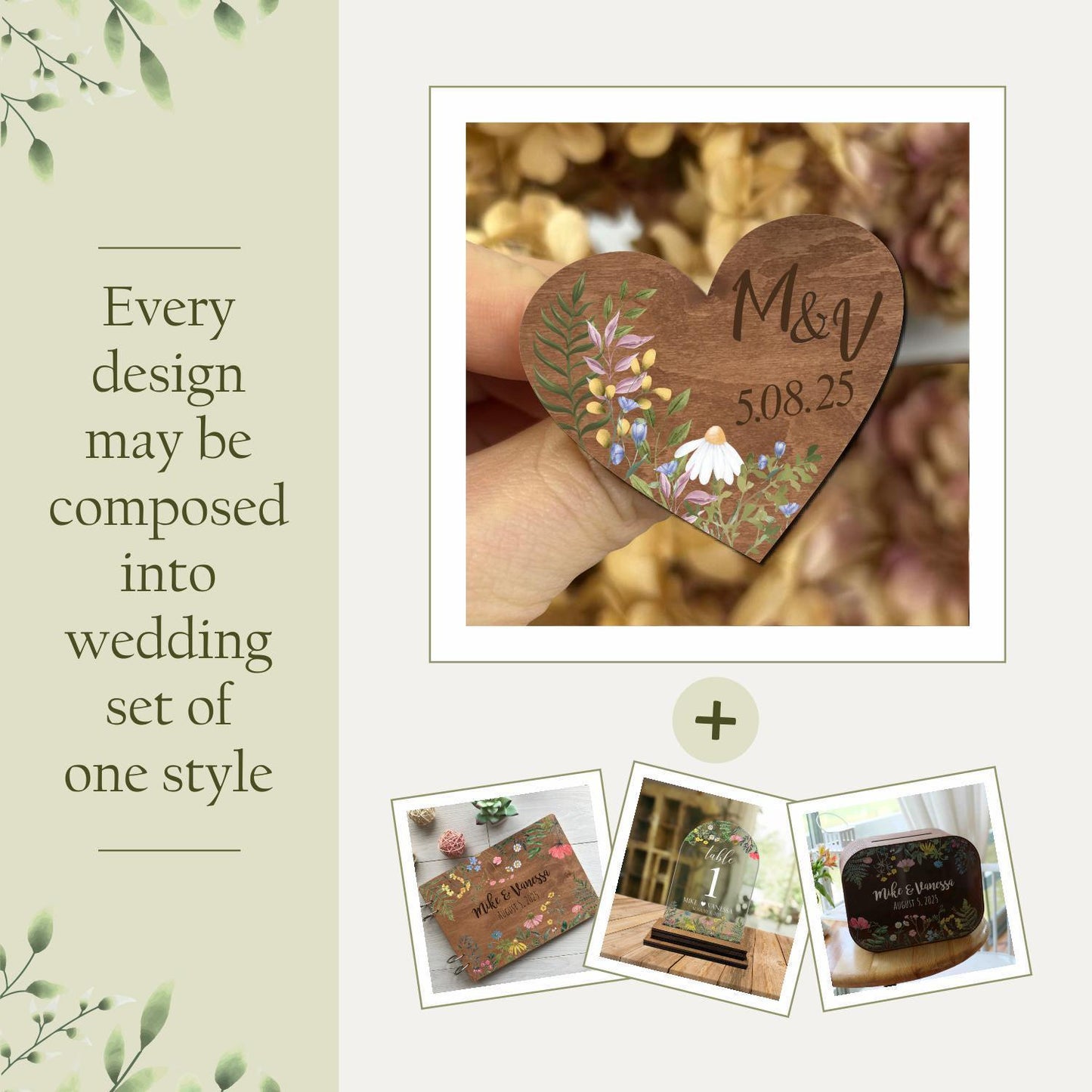 Personalized Heart Wedding Boutonniere, Custom Wooden Name Pins for Guests