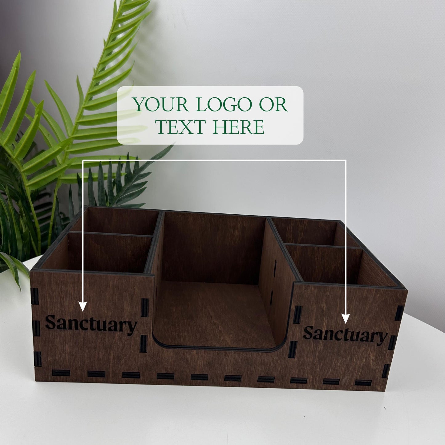 Coffee Station Organizer, Wood Napkin Holder, Custom Logo Gift, Countertop Storage