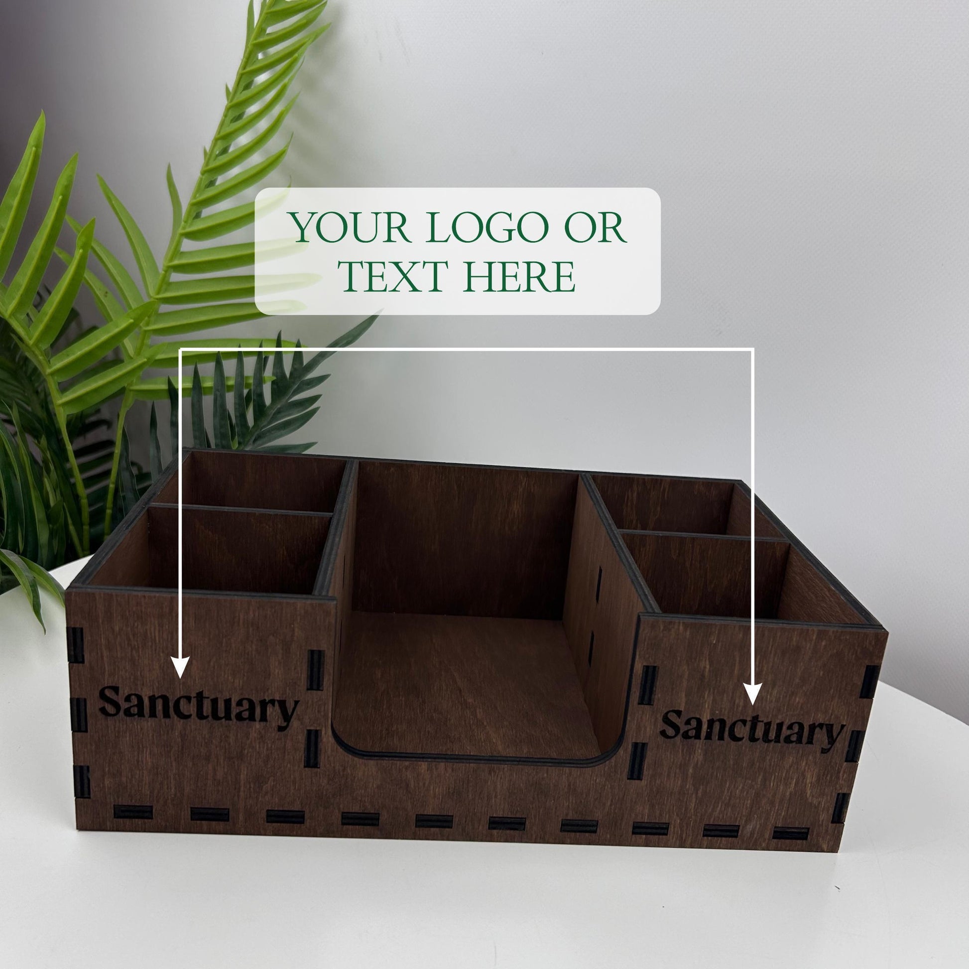 Coffee Station Organizer, Wood Napkin Holder, Custom Logo Gift, Countertop Storage