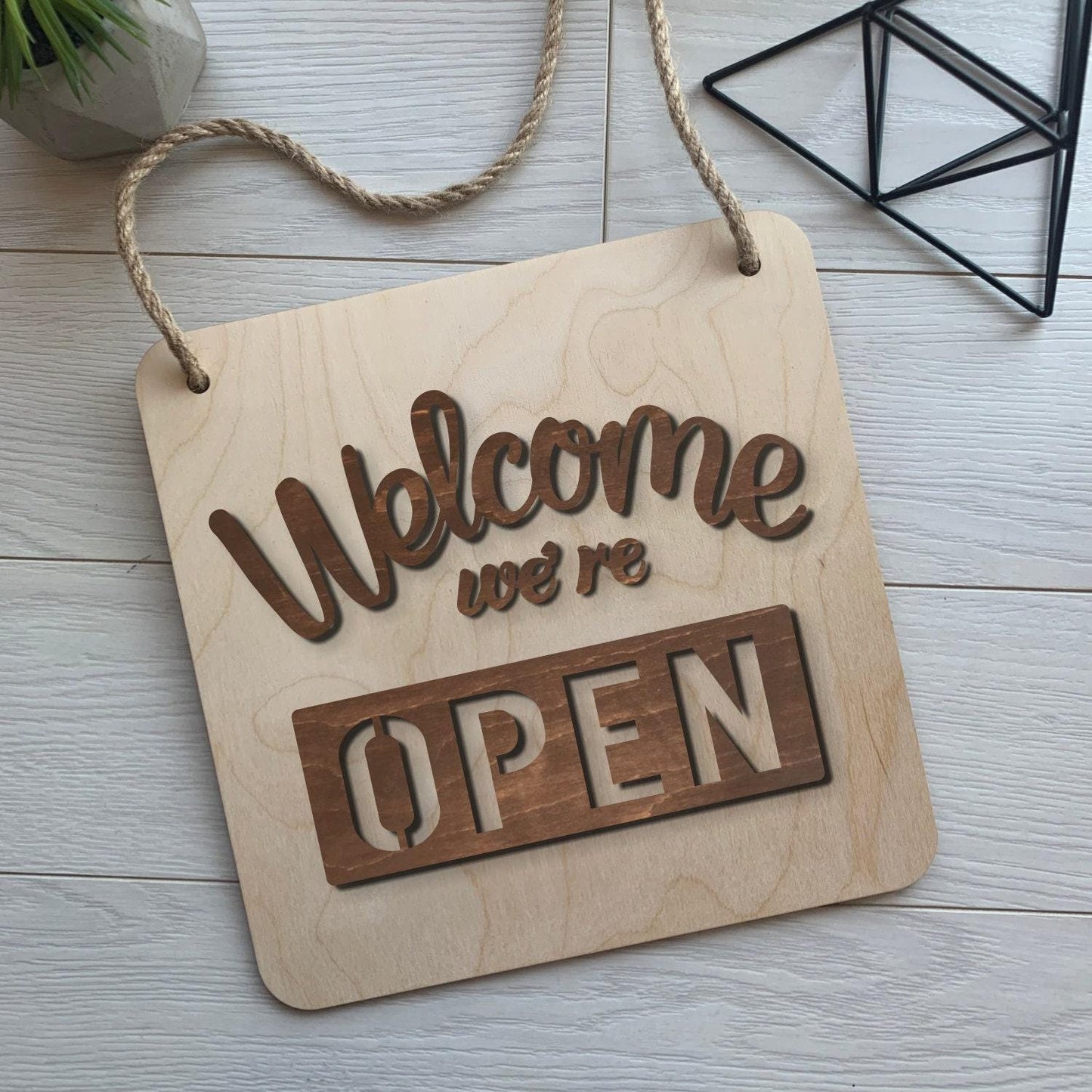 Double Sided Door Signs, Wooden Open Closed Sign & Boutique Business Logo Sign