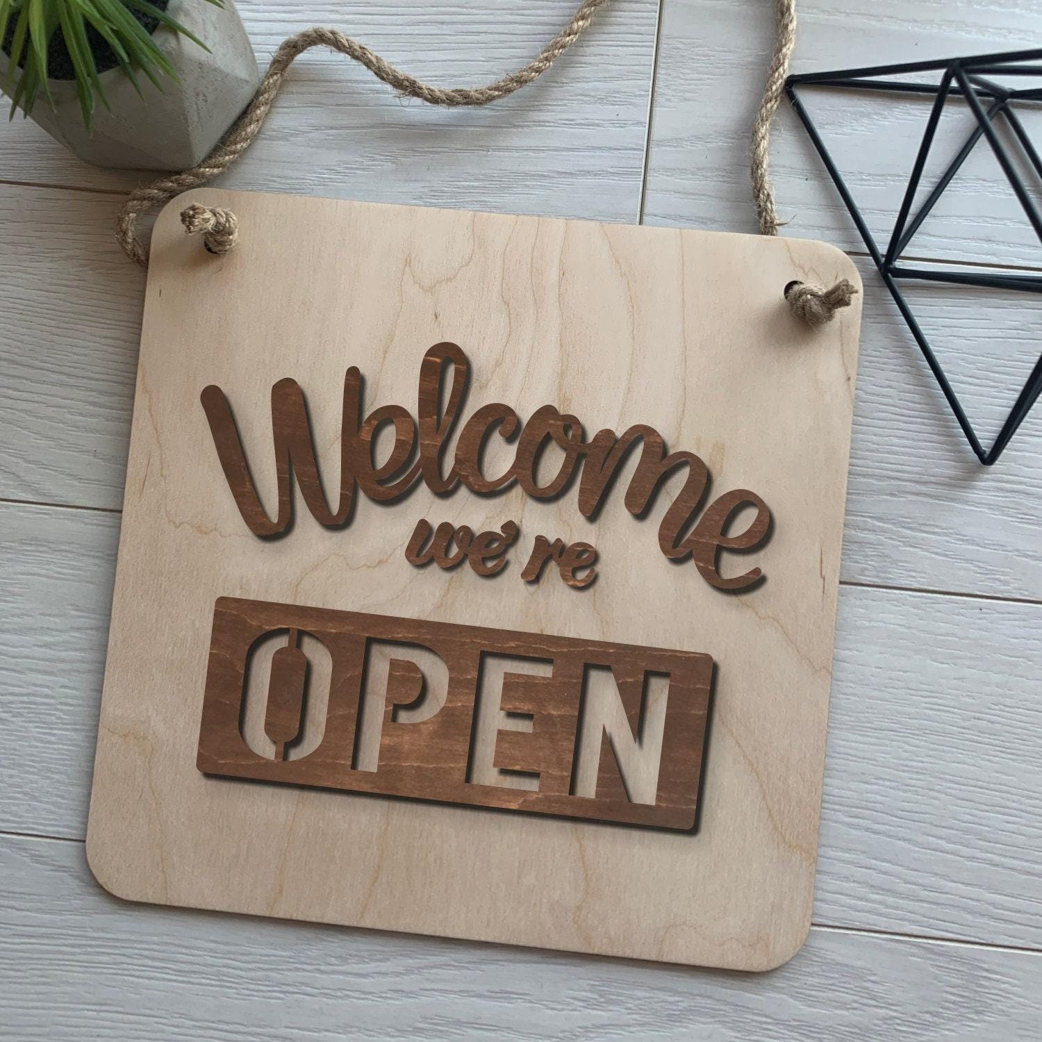 Double Sided Door Signs, Wooden Open Closed Sign & Boutique Business Logo Sign