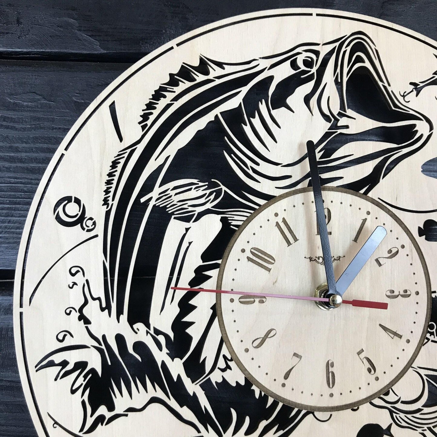 Fishing Wall Clock Wood Gift For Men Fisherman Gift 5th Anniversary Personalized Fishing Poster Wood Hanging Custom Fishing Wood Cutout