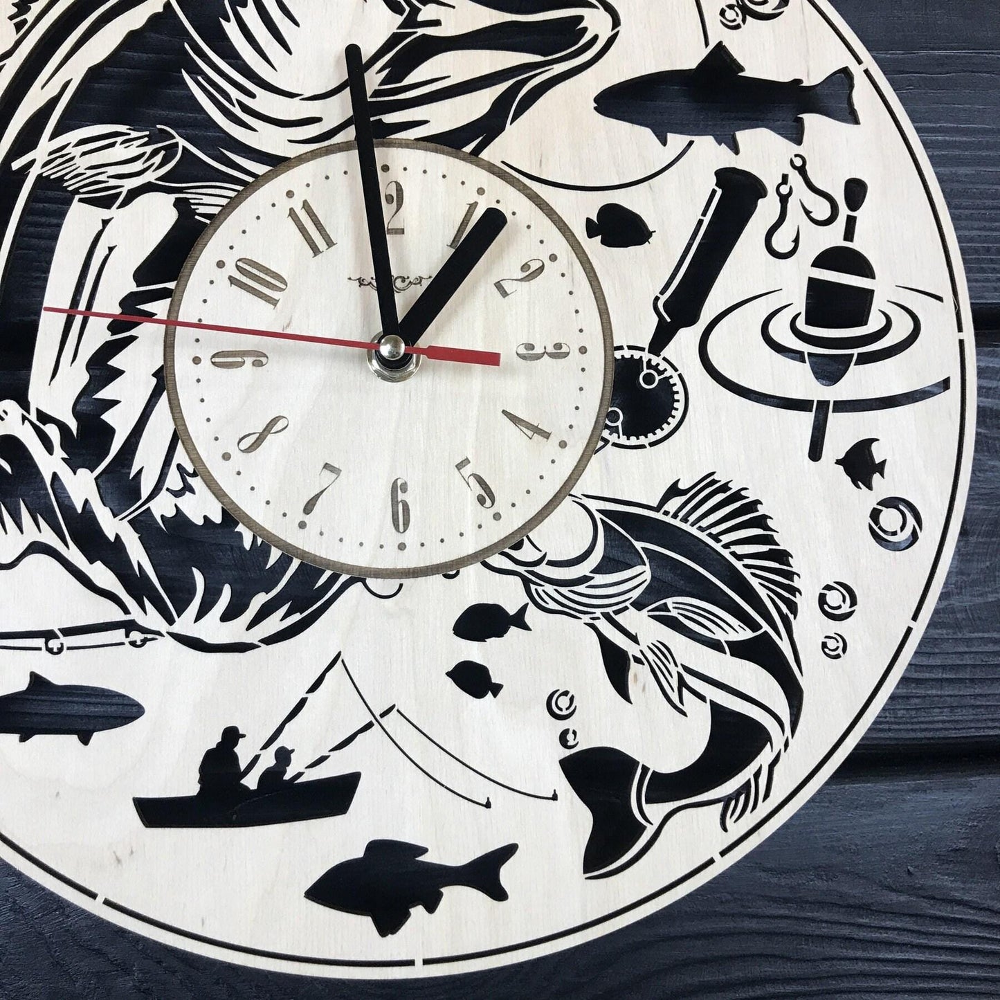 Fishing Wall Clock Wood Gift For Men Fisherman Gift 5th Anniversary Personalized Fishing Poster Wood Hanging Custom Fishing Wood Cutout
