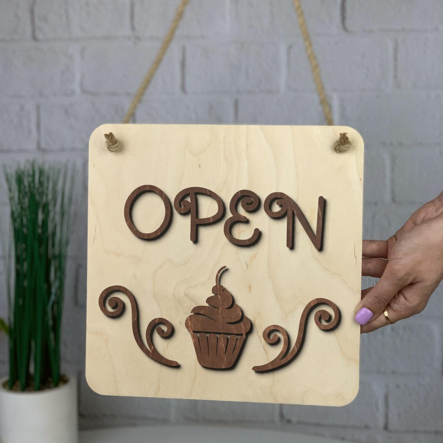Custom Business Sign, Wooden Open Closed Sign & Storefront Door Hanger