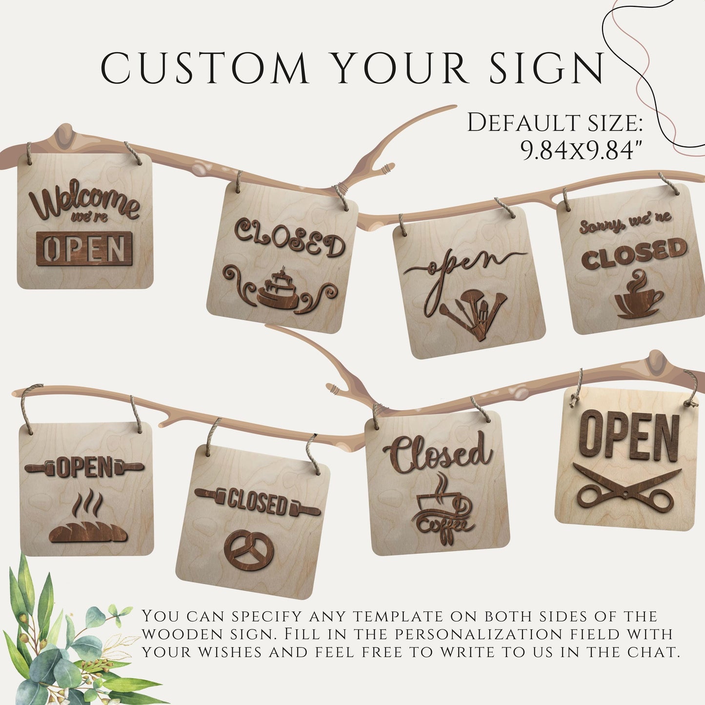 Custom Business Sign, Wooden Open Closed Sign & Storefront Door Hanger