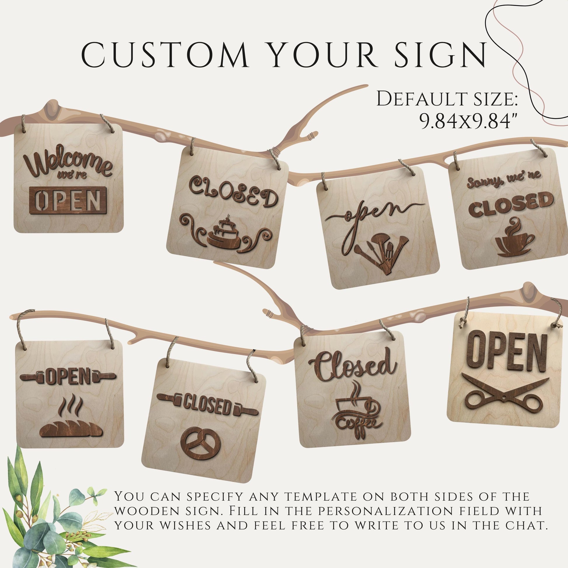 Custom Business Sign, Wooden Open Closed Sign & Storefront Door Hanger